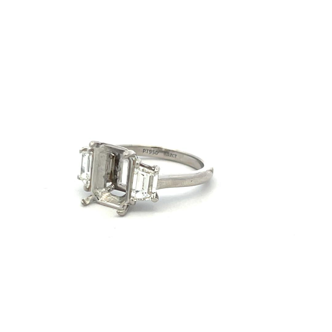 Platinum Semi Mount Ring with 0.94 Carat Trapezoid GIA Diamonds Fits 8.11x6.35mm