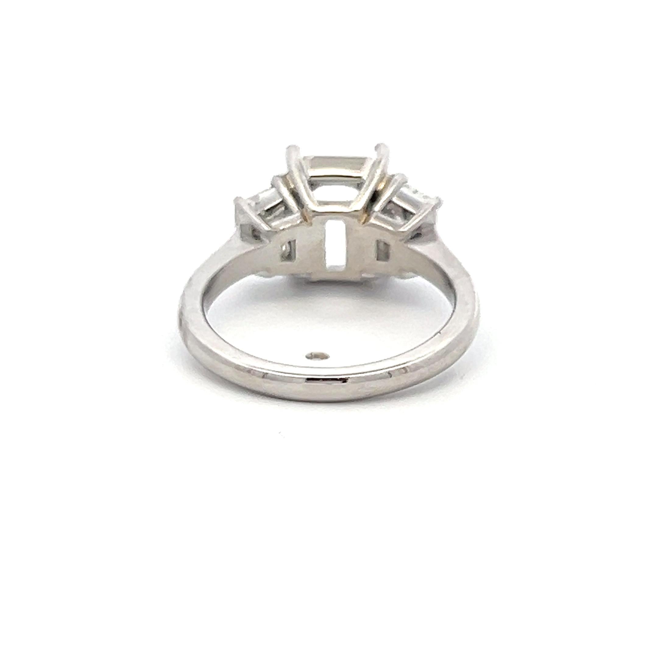 Platinum Semi Mount Ring with 0.94 Carat Trapezoid GIA Diamonds Fits 8.11x6.35mm