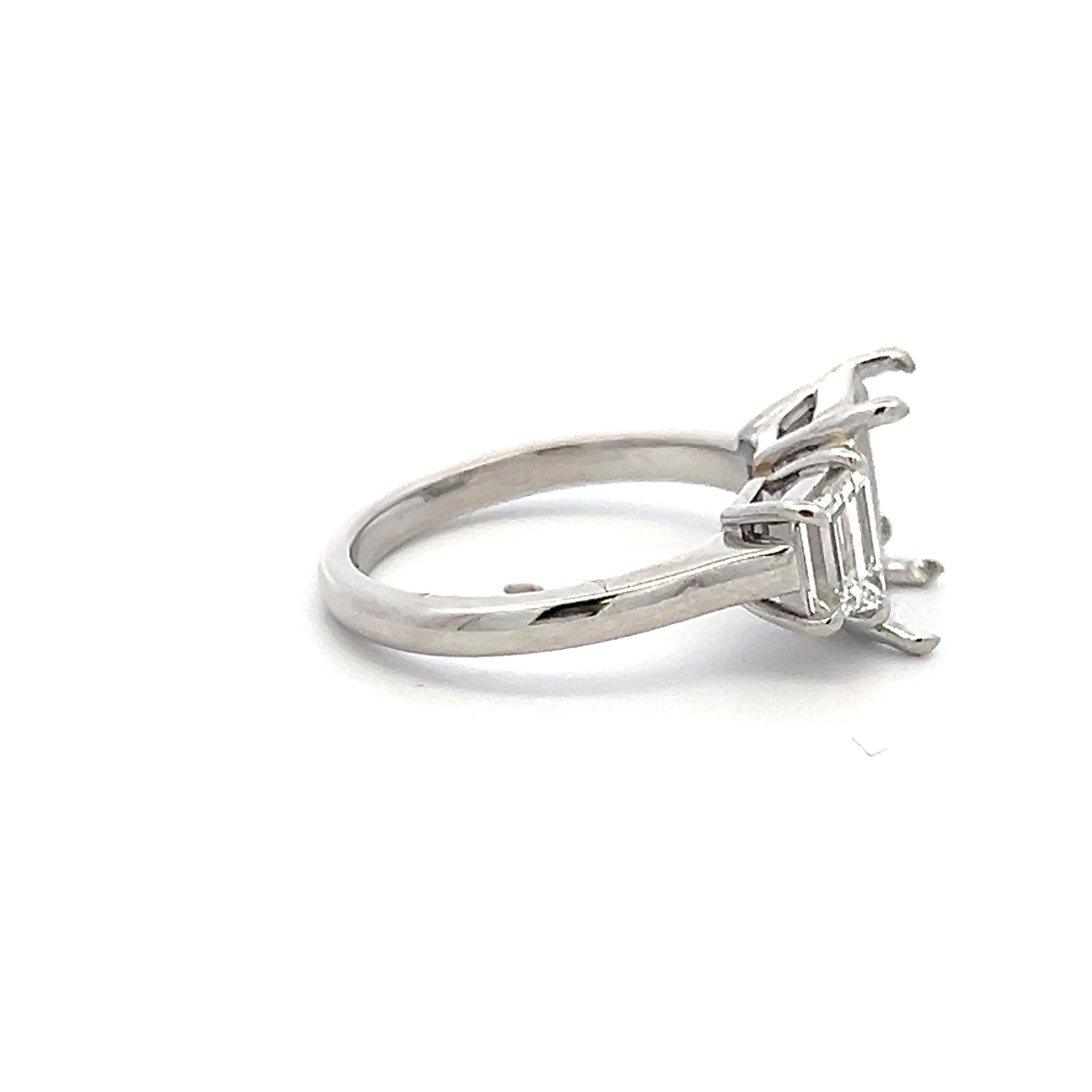 Platinum Semi Mount Ring with 0.94 Carat Trapezoid GIA Diamonds Fits 8.11x6.35mm