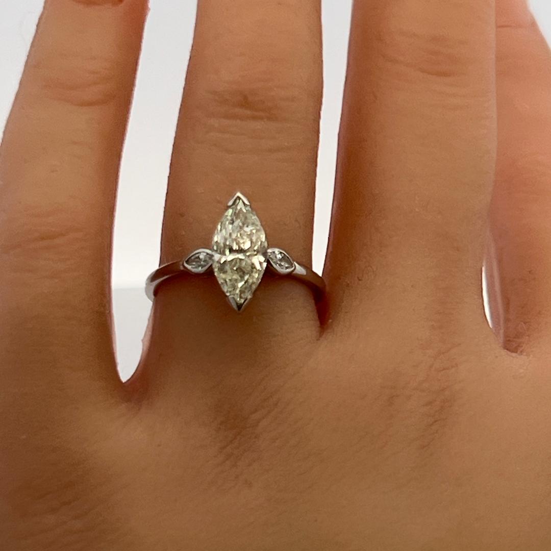 Vintage Platinum Engagement Ring with 1.82 Carat Marquis GIA Diamonds L-SI