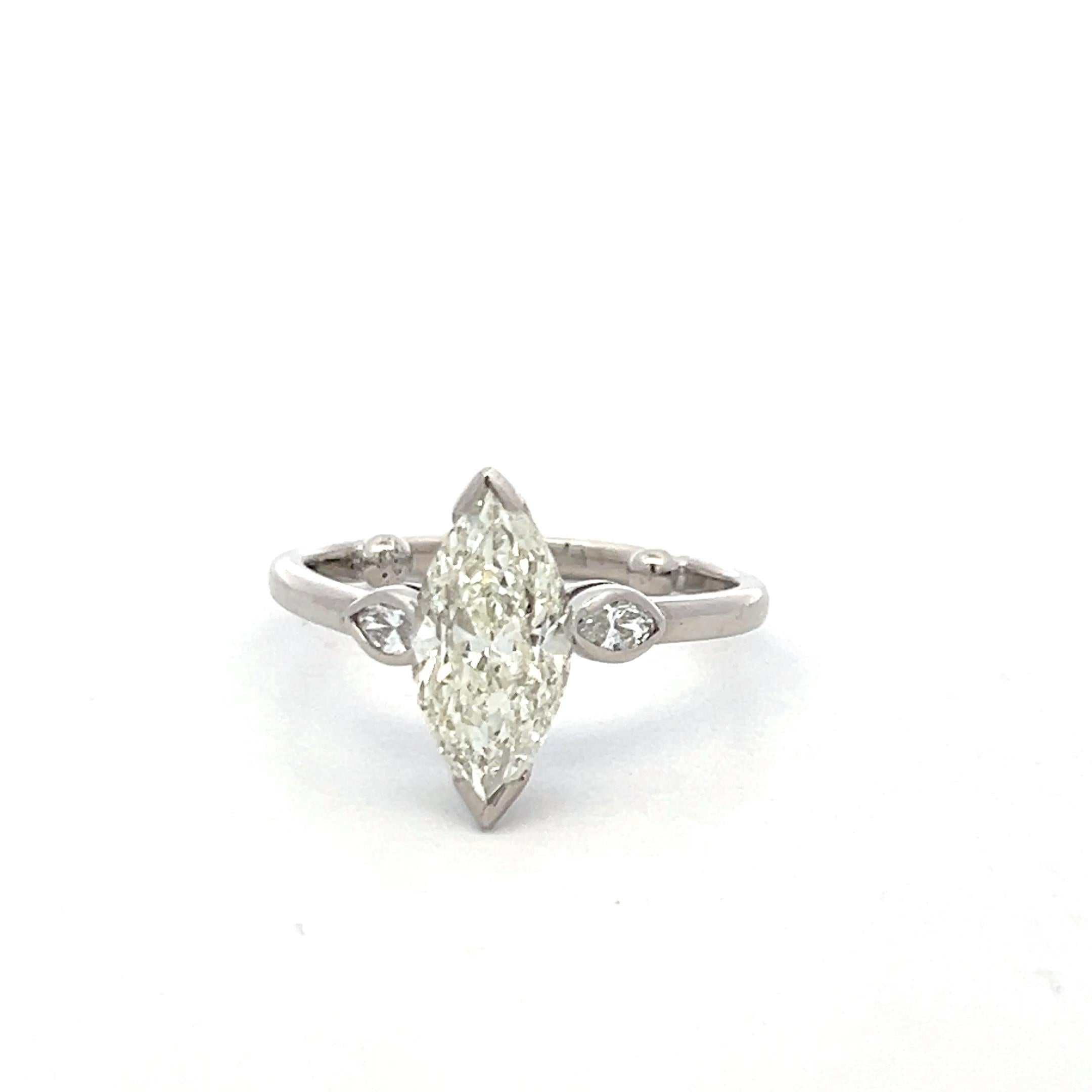 Vintage Platinum Engagement Ring with 1.82 Carat Marquis GIA Diamonds L-SI