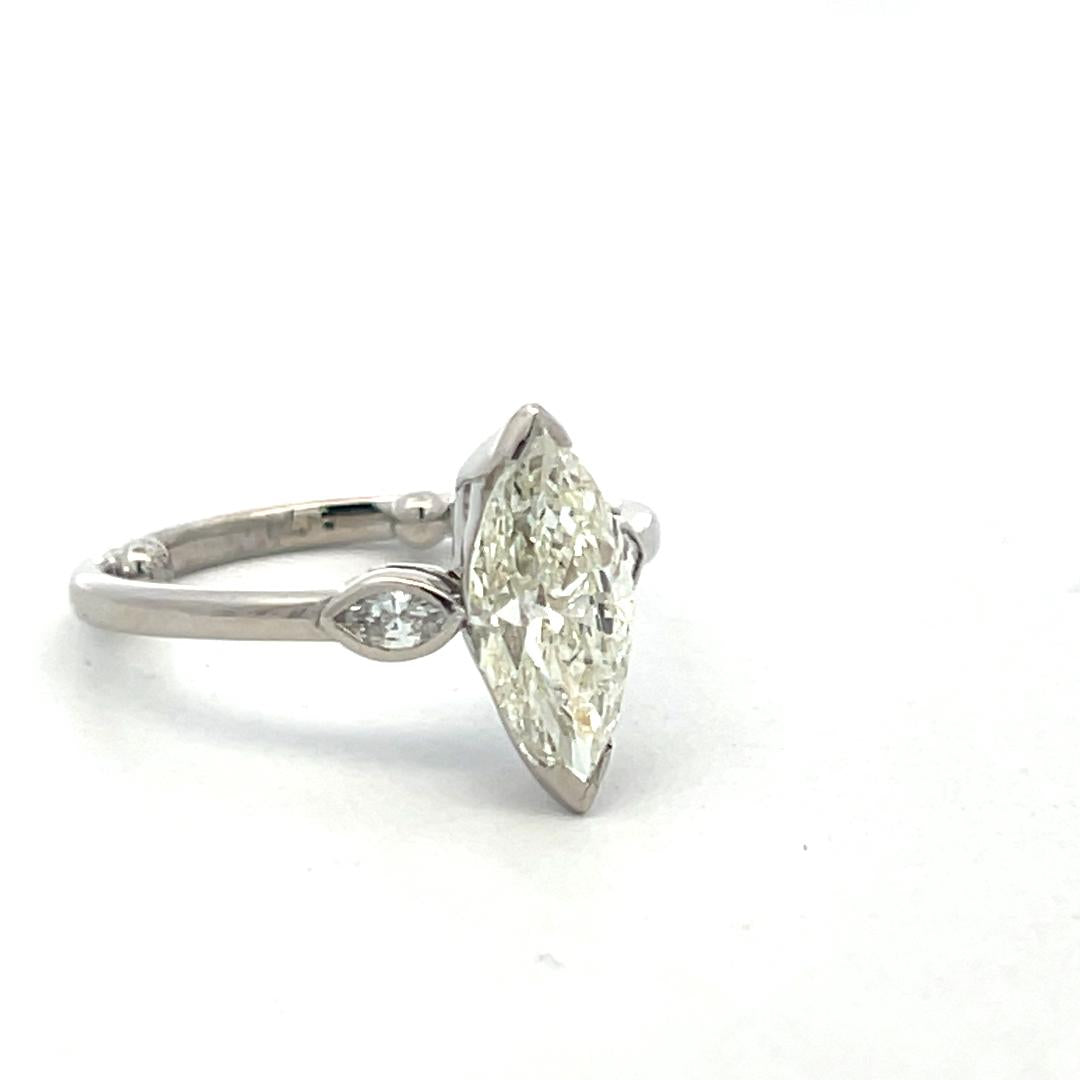 Vintage Platinum Engagement Ring with 1.82 Carat Marquis GIA Diamonds L-SI