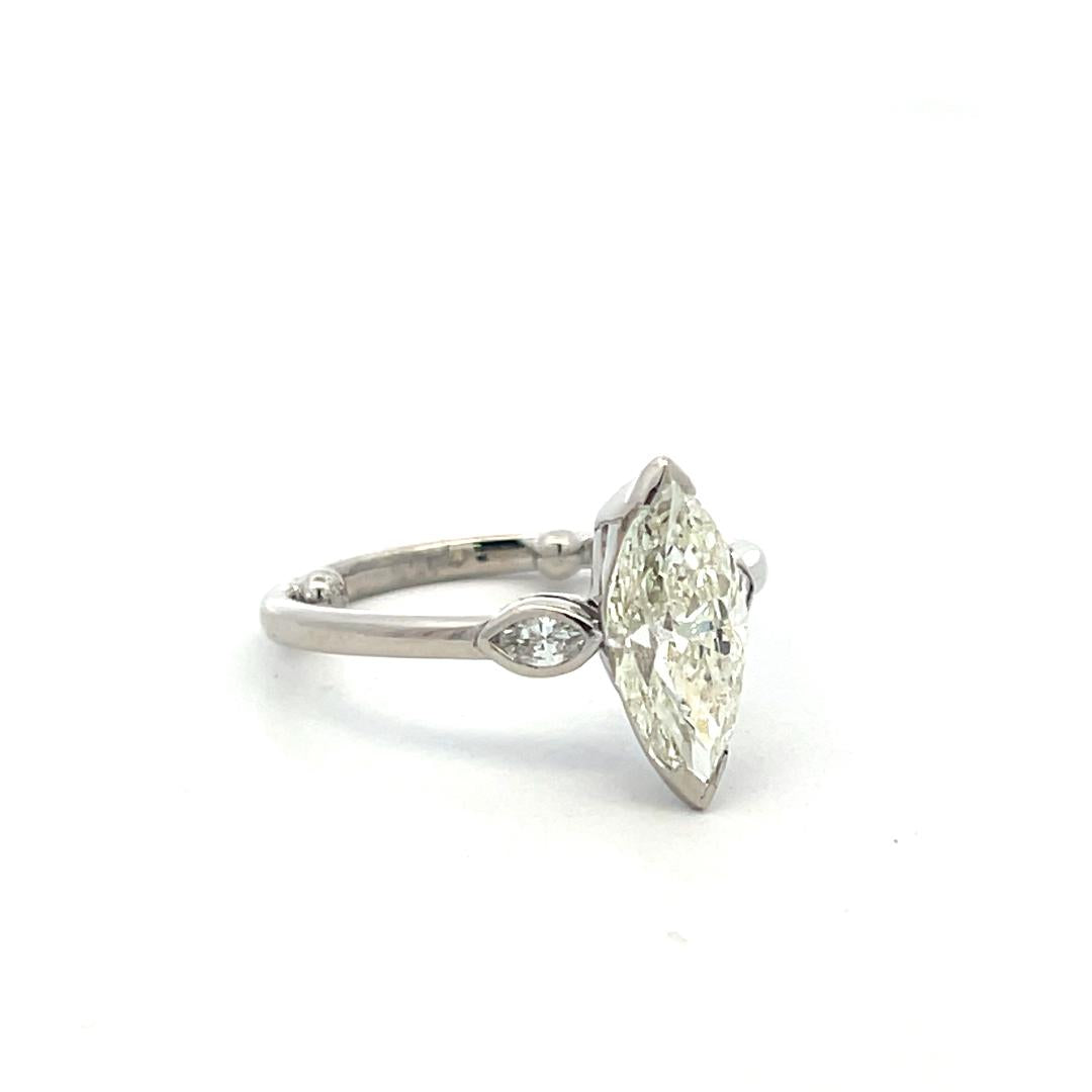 Vintage Platinum Engagement Ring with 1.82 Carat Marquis GIA Diamonds L-SI