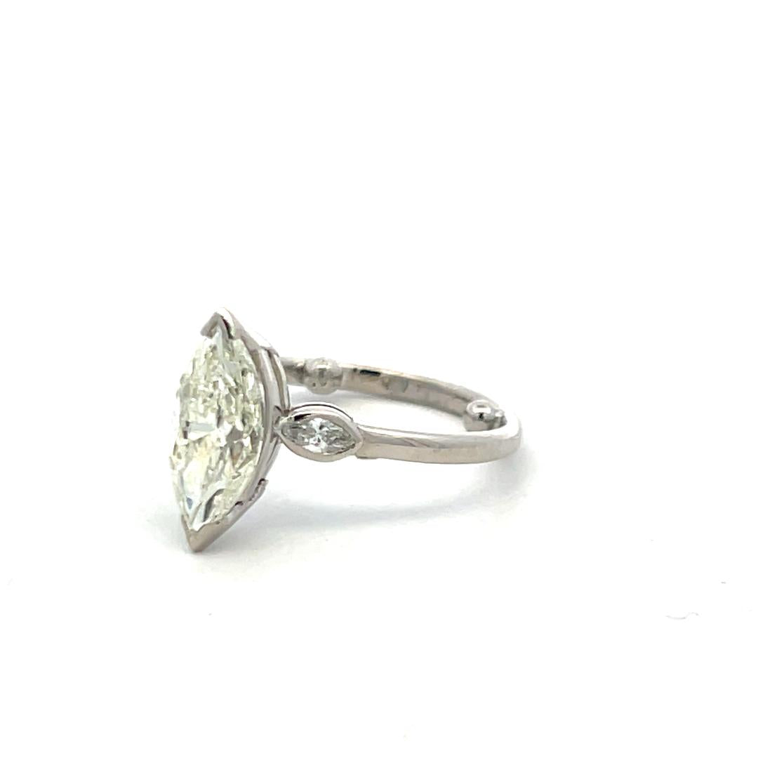 Vintage Platinum Engagement Ring with 1.82 Carat Marquis GIA Diamonds L-SI