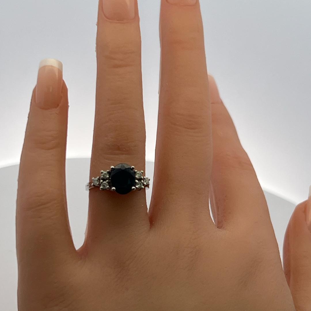 14K WG Engagement Ring with 0.3 Carat Round Diamonds & 2 Carat Sapphire