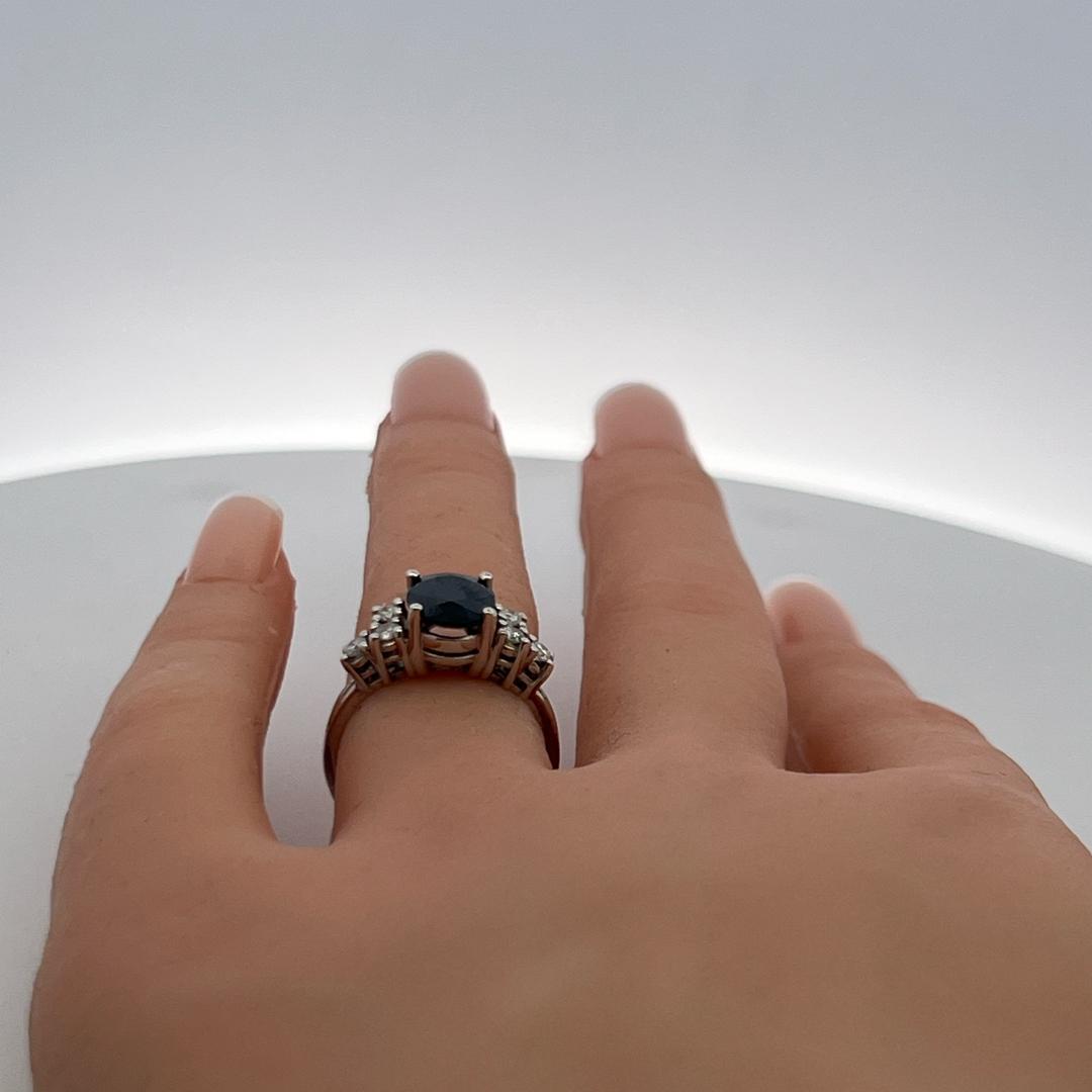 14K WG Engagement Ring with 0.3 Carat Round Diamonds & 2 Carat Sapphire