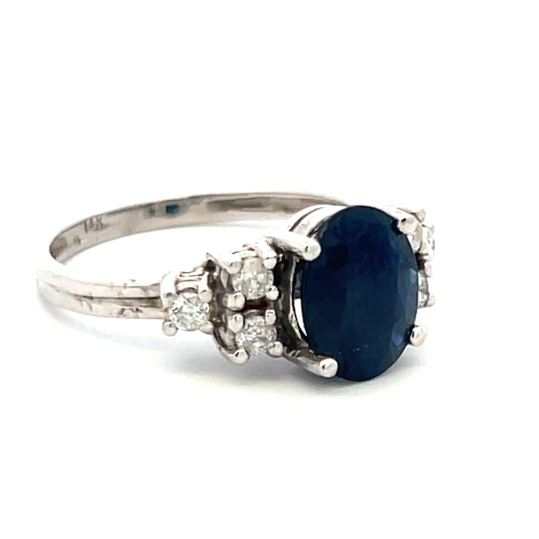 14K WG Engagement Ring with 0.3 Carat Round Diamonds & 2 Carat Sapphire