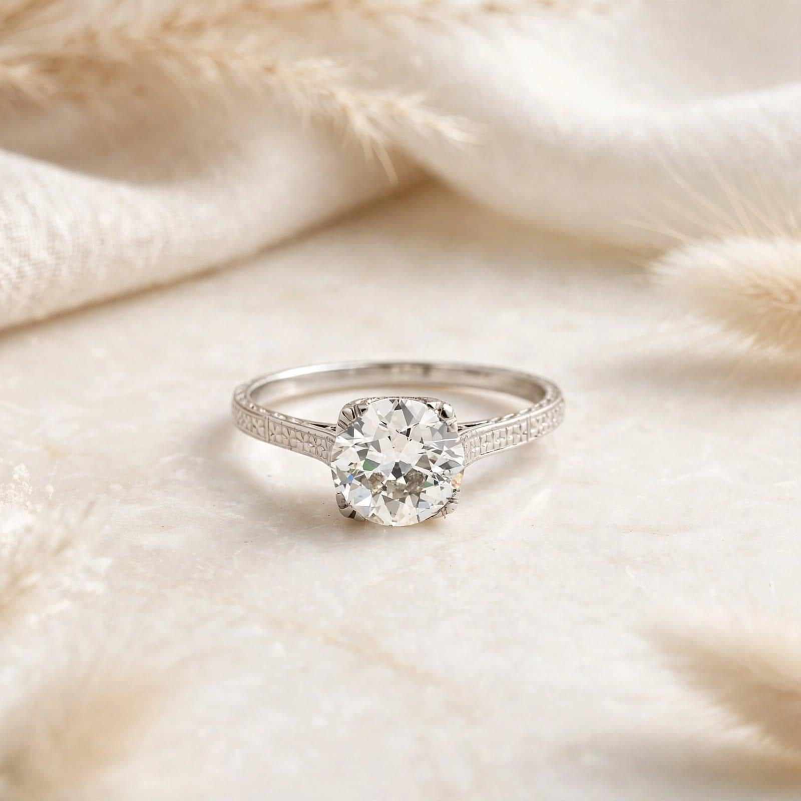 Vintage Platinum Engagement Ring with 1.04 Carat Old European Diamond H I1 GIA