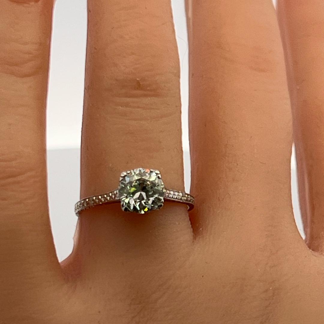 Platinum Engagement Ring with 1.35 Carat K-SI2 Old European Cut GIA Diamond
