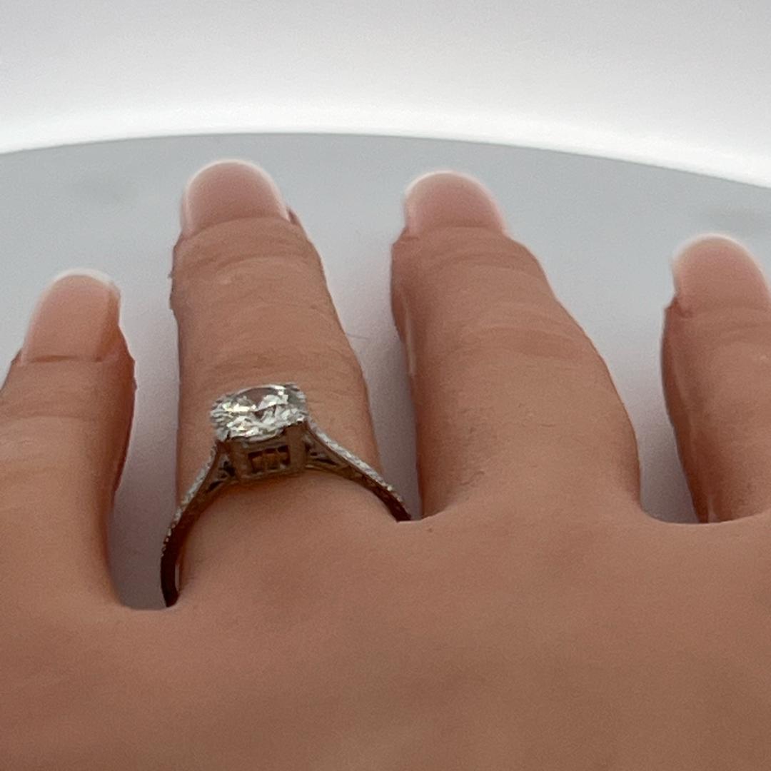 Platinum Engagement Ring with 1.35 Carat K-SI2 Old European Cut GIA Diamond