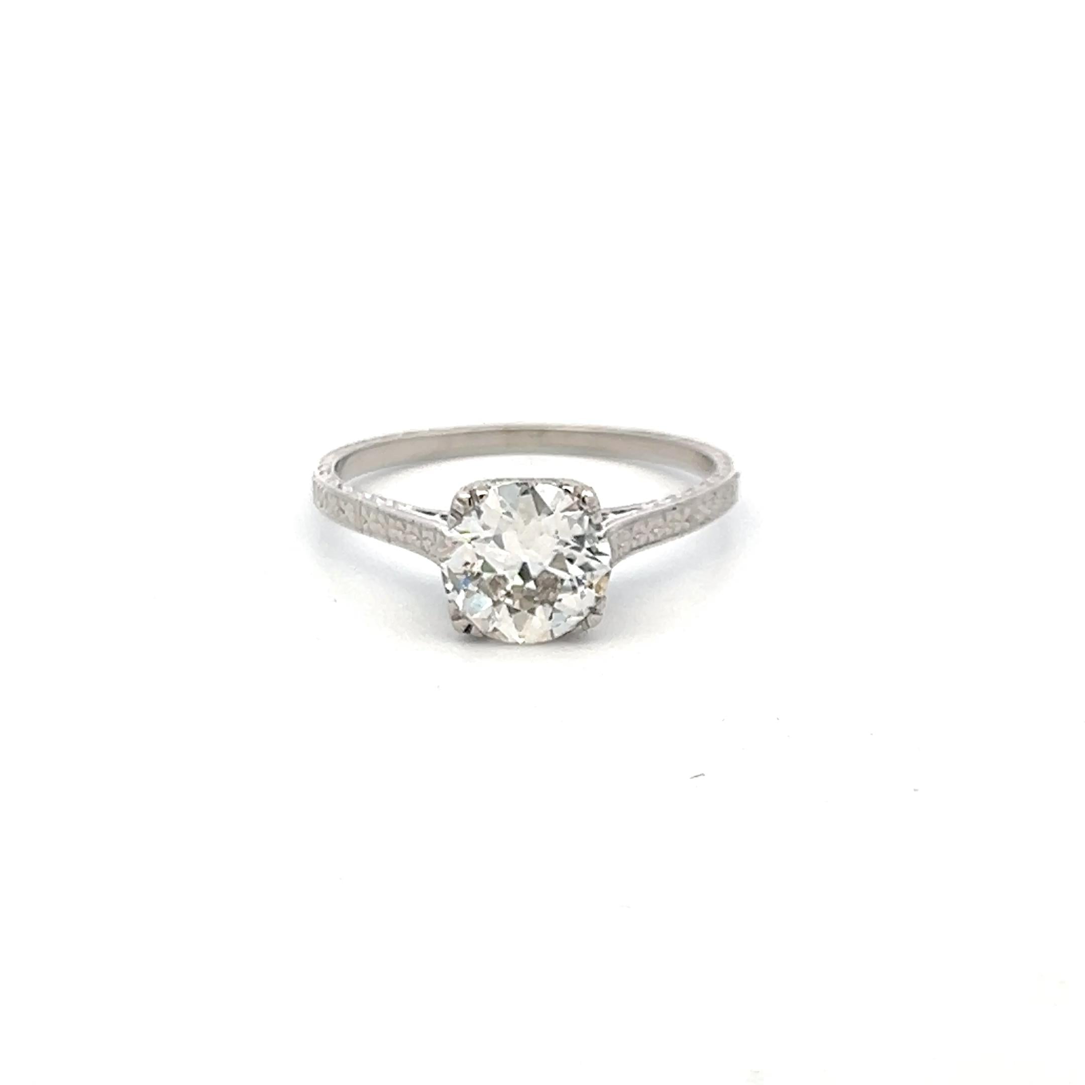 Platinum Engagement Ring with 1.35 Carat K-SI2 Old European Cut GIA Diamond