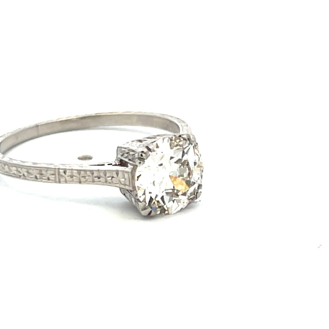 Platinum Engagement Ring with 1.35 Carat K-SI2 Old European Cut GIA Diamond