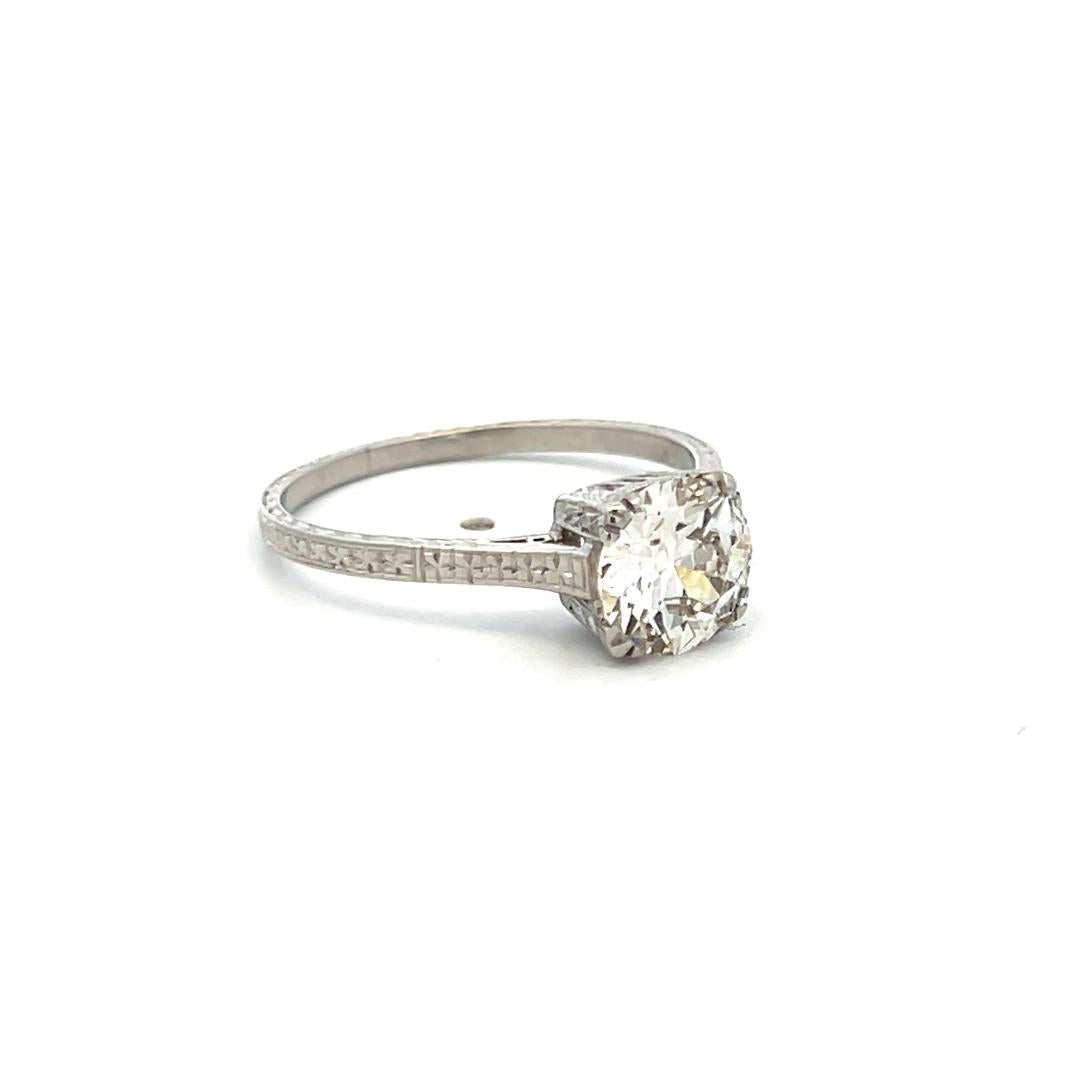 Platinum Engagement Ring with 1.35 Carat K-SI2 Old European Cut GIA Diamond