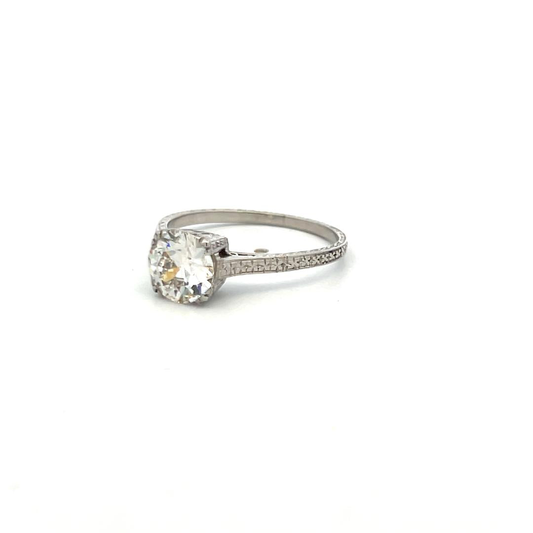 Platinum Engagement Ring with 1.35 Carat K-SI2 Old European Cut GIA Diamond