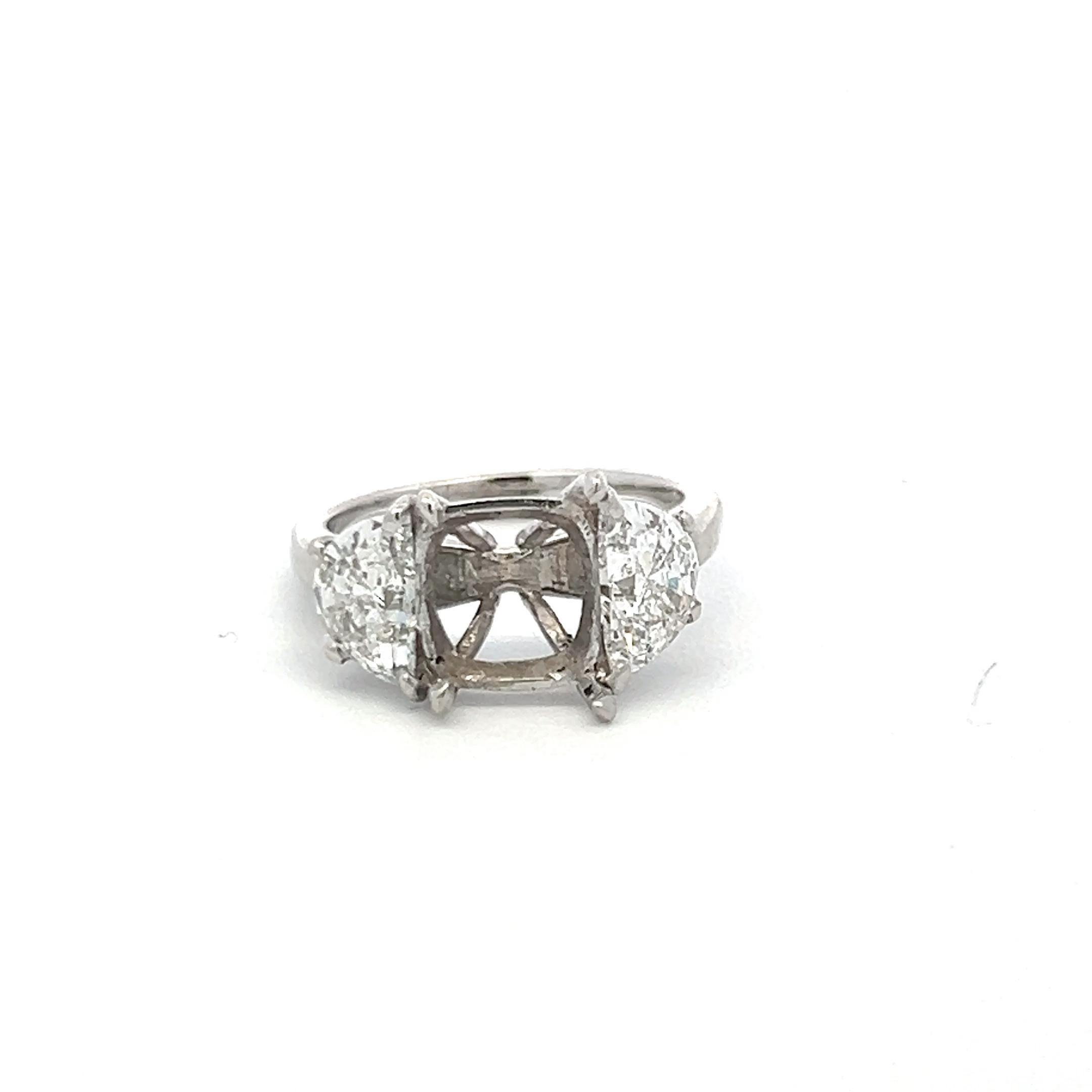 Platinum Semi Mount Ring with 1.33 Carat Diamonds Fits 6.75x7.10mm F-SI1 GIA