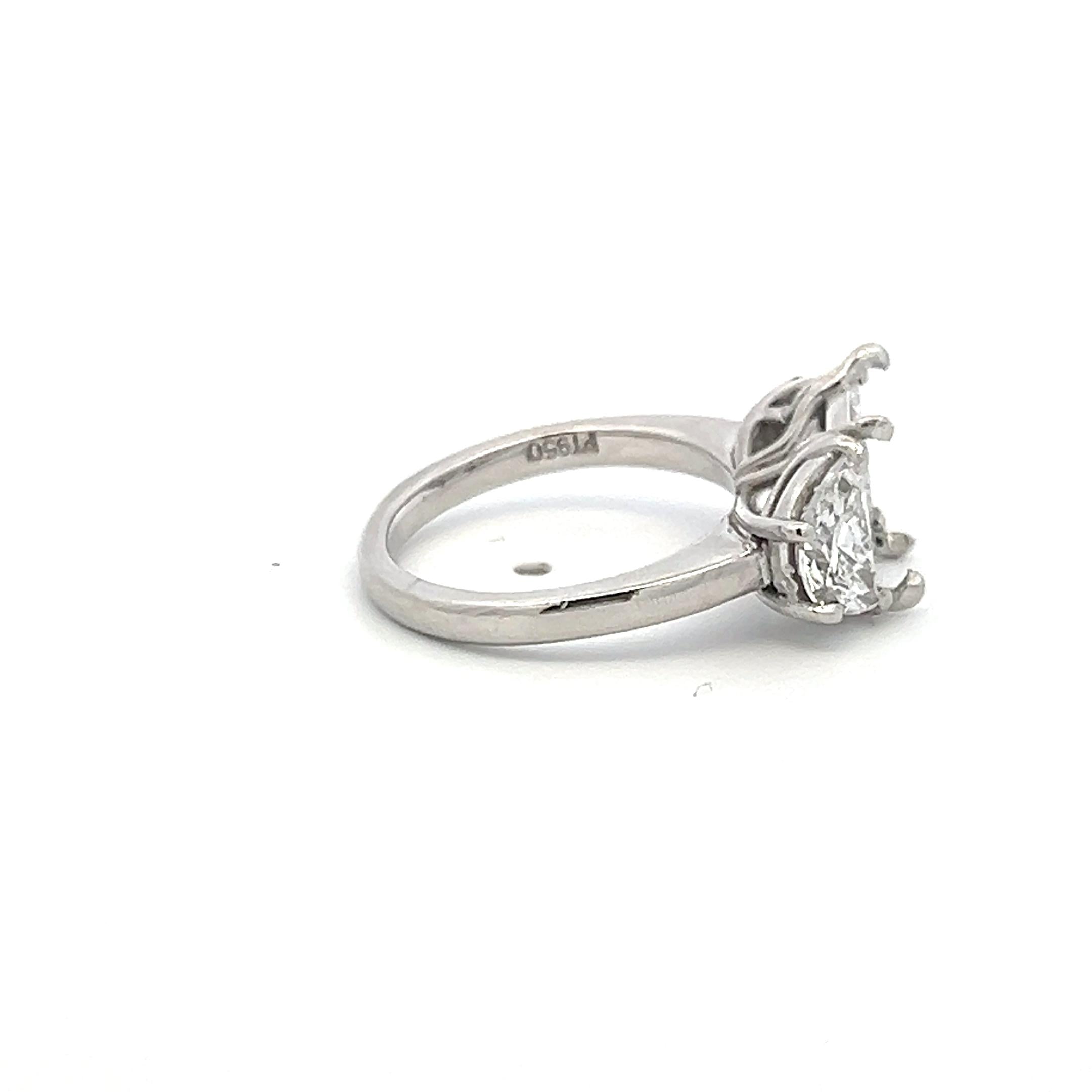 Platinum Semi Mount Ring with 1.33 Carat Diamonds Fits 6.75x7.10mm F-SI1 GIA