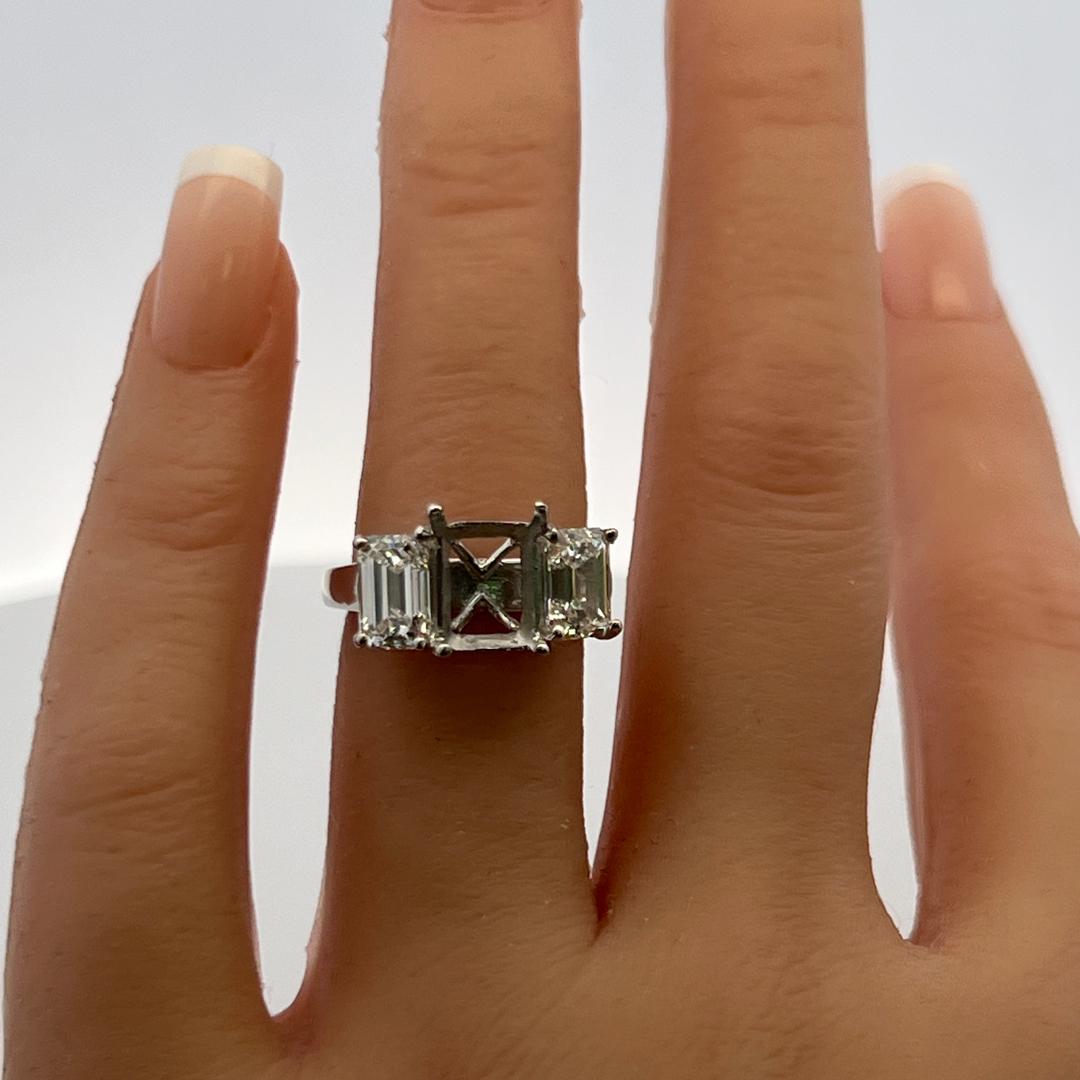 Platinum Semi Mount Ring with 2.48 Carat Emerald Cut G-VVS GIA Diamonds Size 4.5