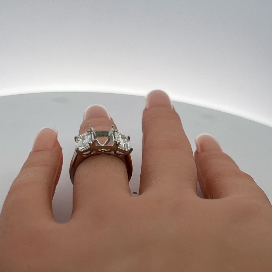 Platinum Semi Mount Ring with 2.48 Carat Emerald Cut G-VVS GIA Diamonds Size 4.5