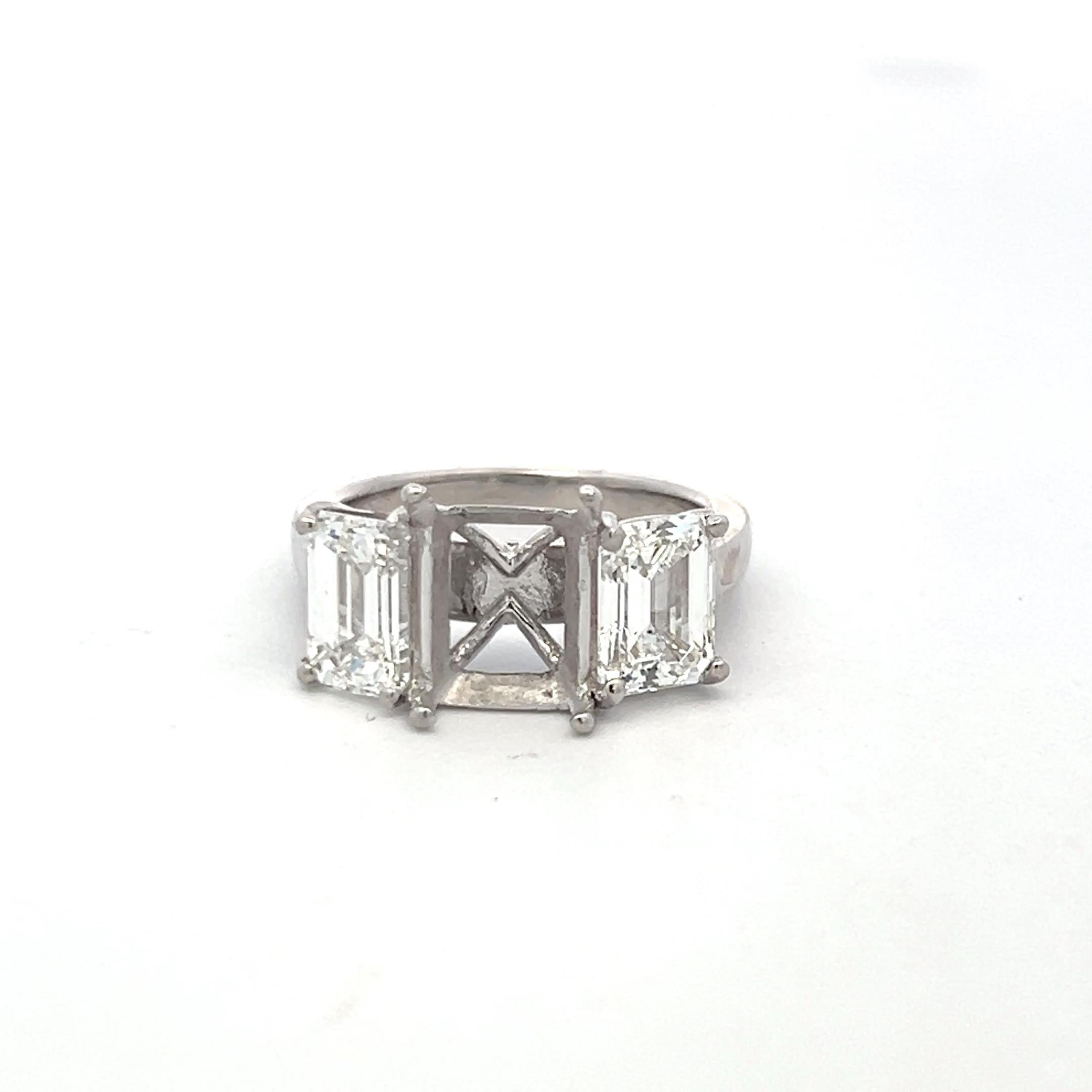 Platinum Semi Mount Ring with 2.48 Carat Emerald Cut G-VVS GIA Diamonds Size 4.5