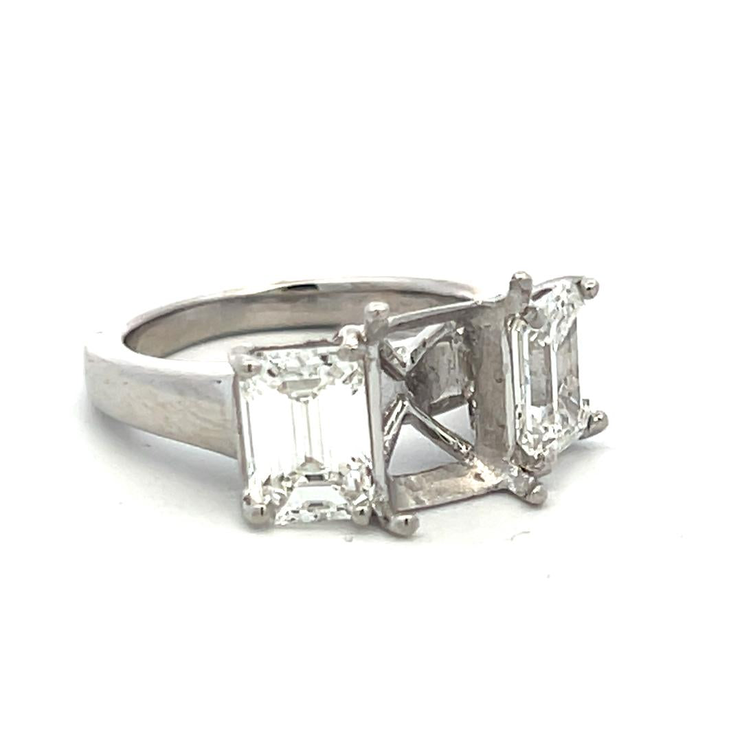 Platinum Semi Mount Ring with 2.48 Carat Emerald Cut G-VVS GIA Diamonds Size 4.5