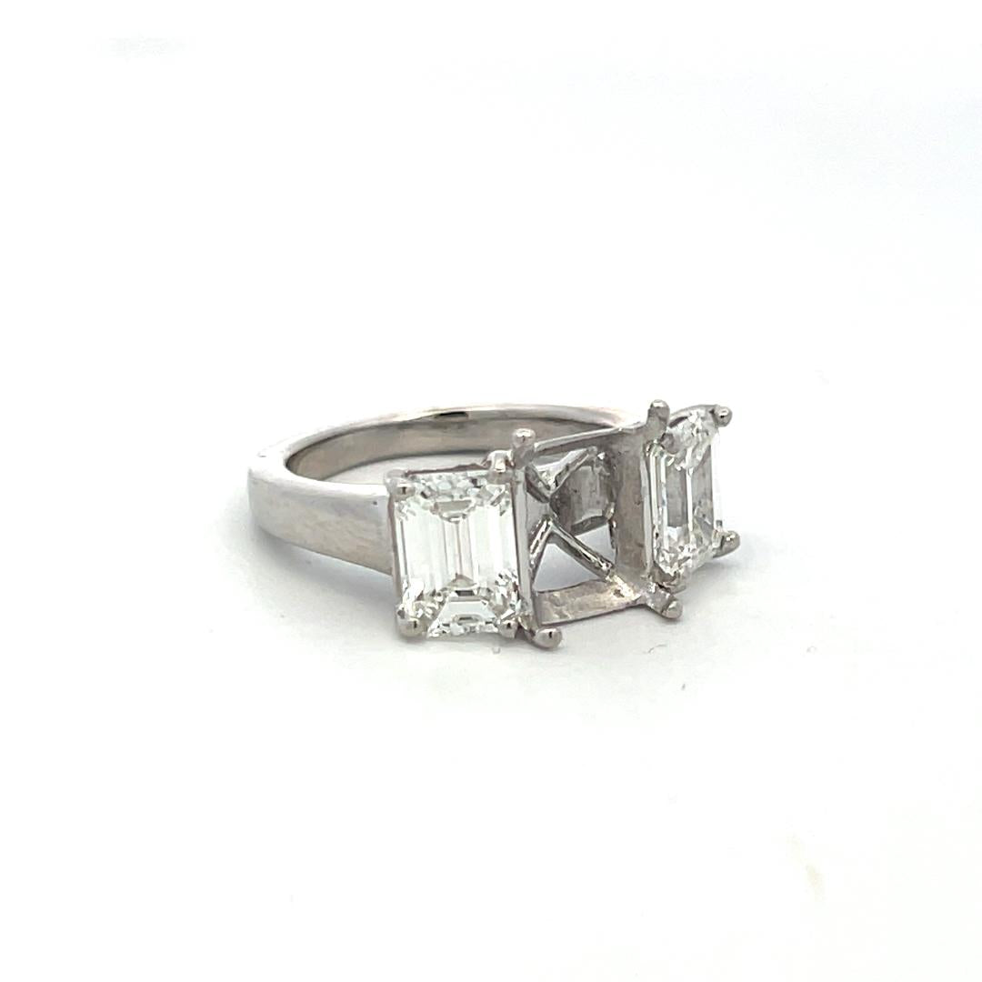 Platinum Semi Mount Ring with 2.48 Carat Emerald Cut G-VVS GIA Diamonds Size 4.5