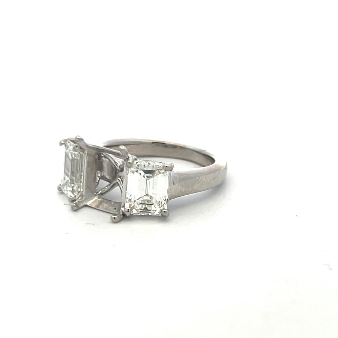 Platinum Semi Mount Ring with 2.48 Carat Emerald Cut G-VVS GIA Diamonds Size 4.5