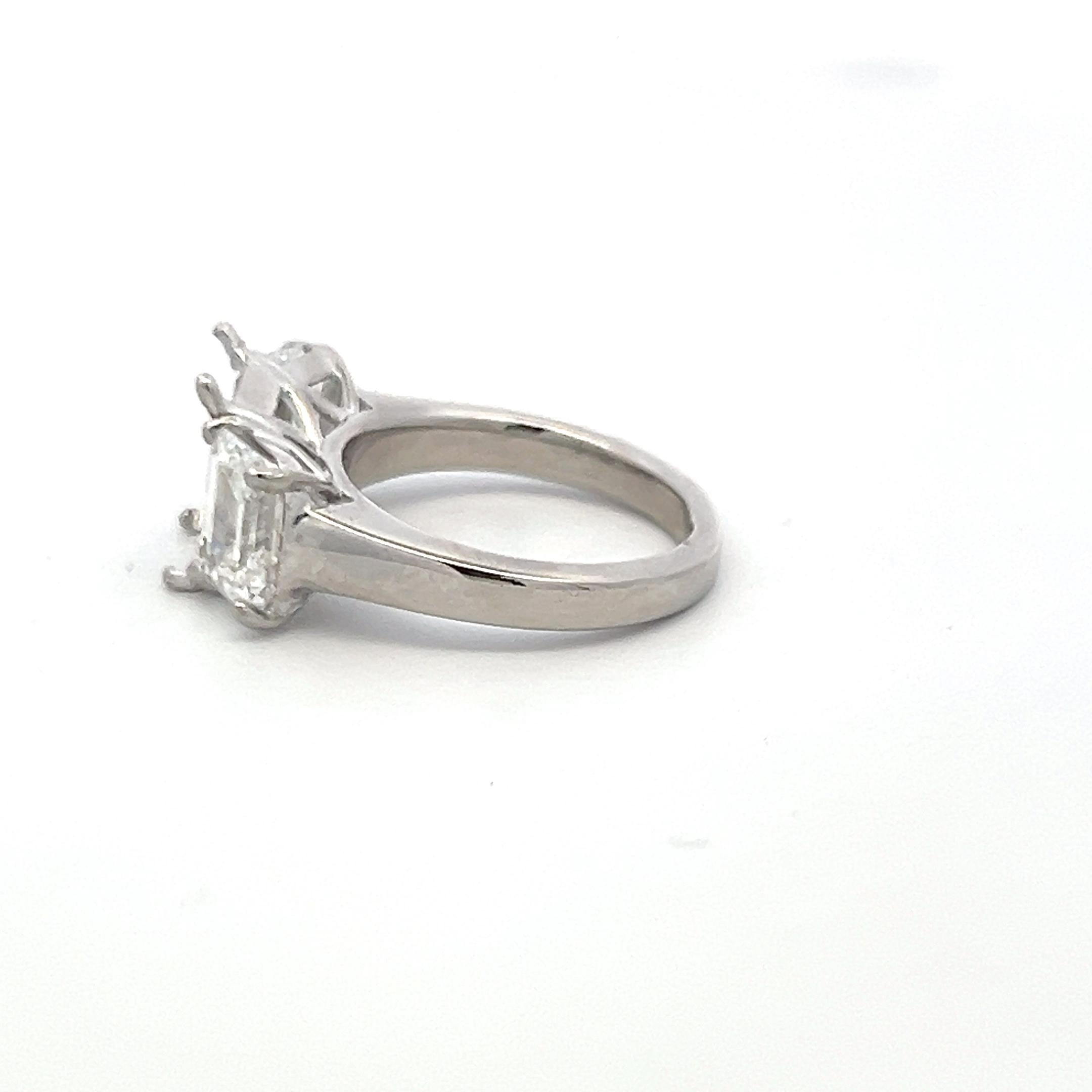 Platinum Semi Mount Ring with 2.48 Carat Emerald Cut G-VVS GIA Diamonds Size 4.5