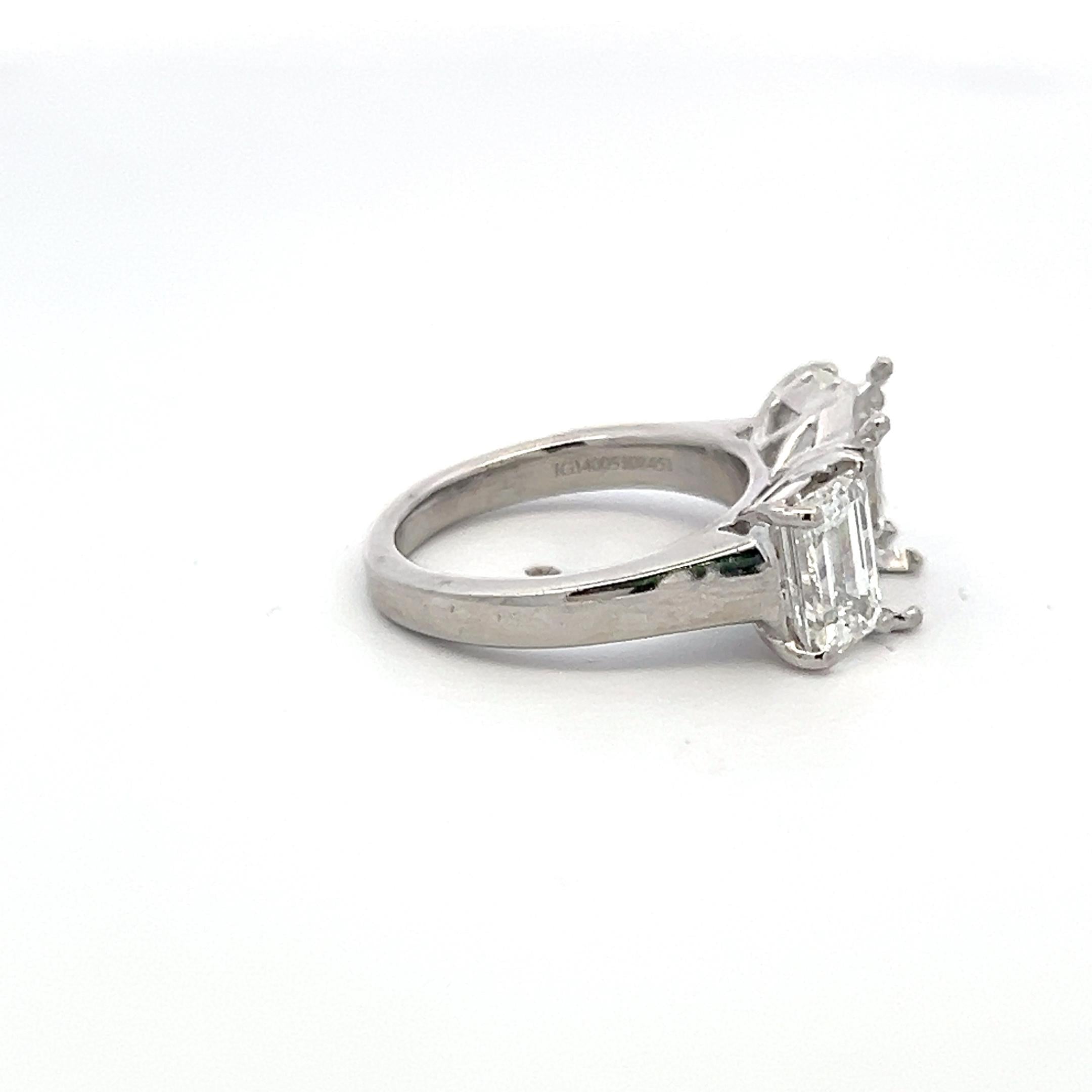 Platinum Semi Mount Ring with 2.48 Carat Emerald Cut G-VVS GIA Diamonds Size 4.5