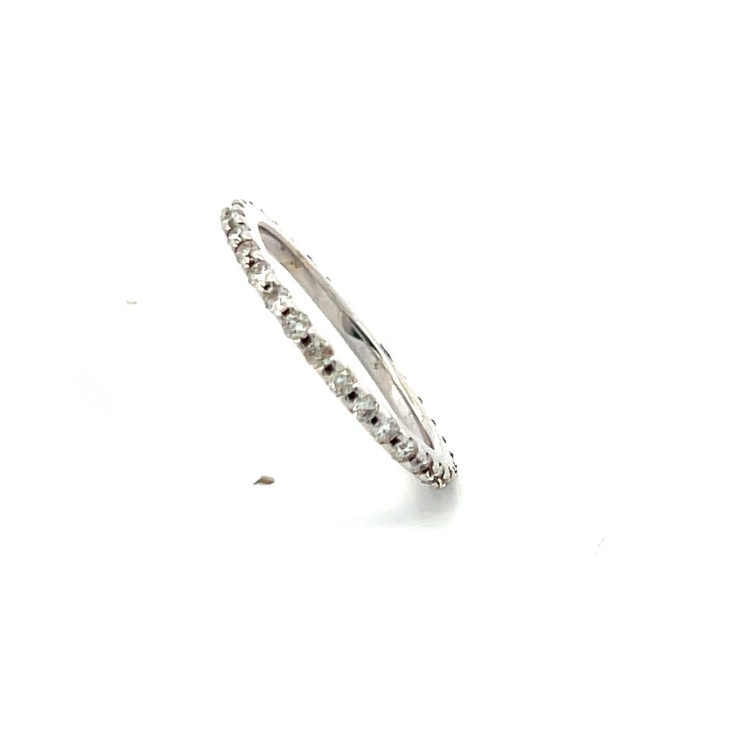 Vintage 18K WG Eternity Band Ring with 0.59 Carat Round I-VS Diamonds Size 6