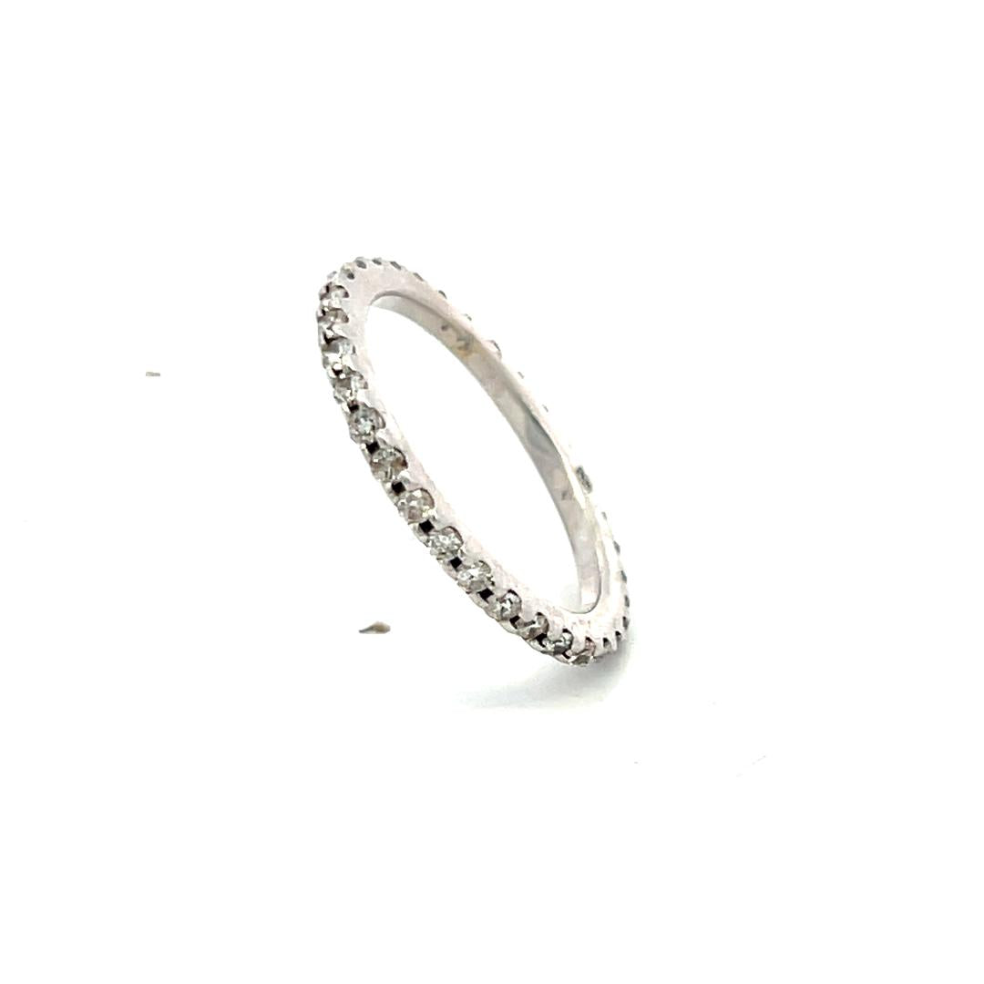 Vintage 18K WG Eternity Band Ring with 0.59 Carat Round I-VS Diamonds Size 6