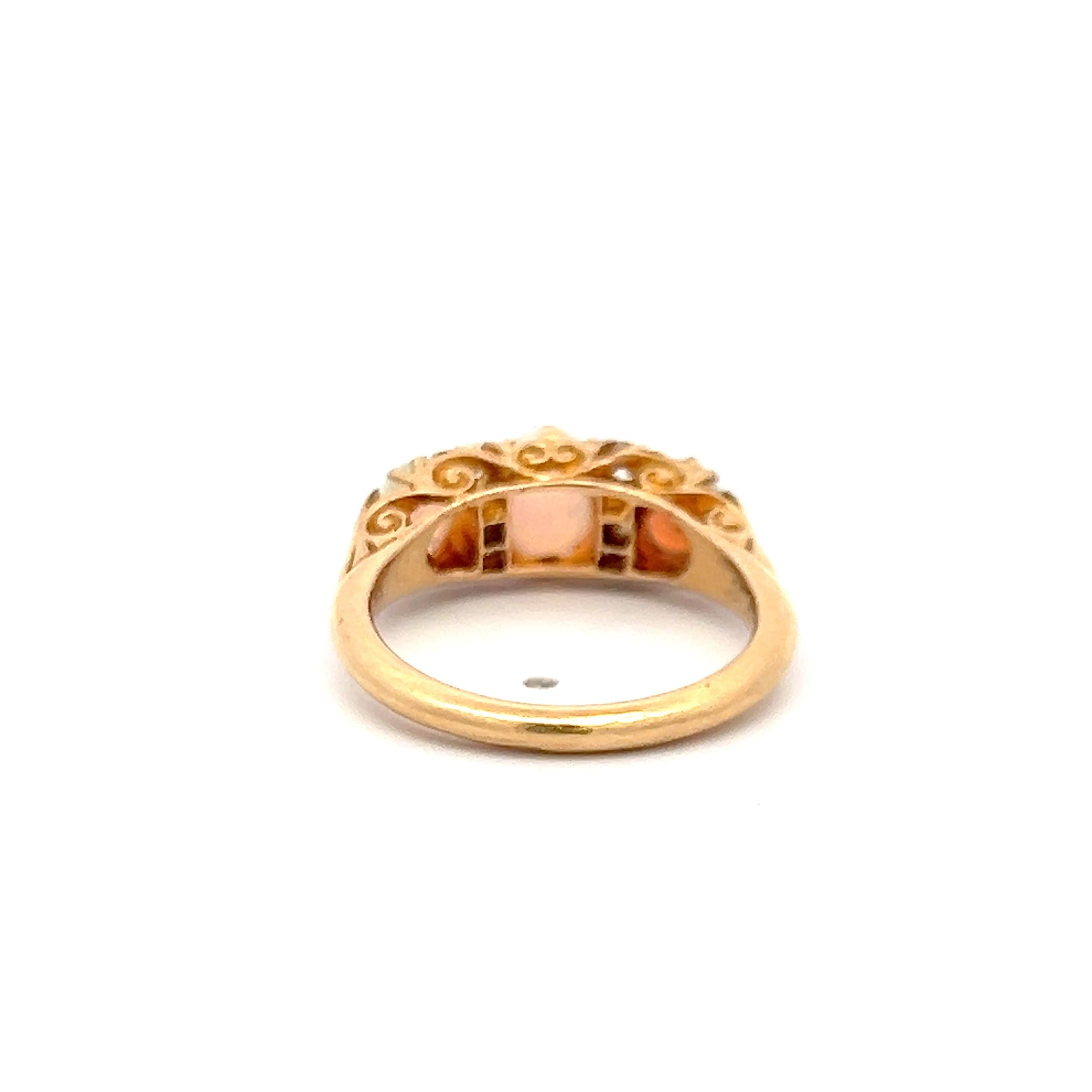 18K YG Three-Stone Ring with 0.12 Carat Diamonds & (4.9-7.5)x(3.9-4.3) MM Opal