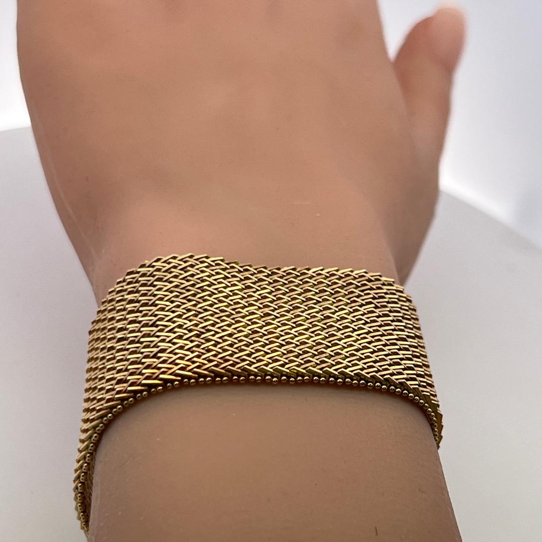 Vintage 14K Yellow Gold Mesh Link Bracelet 7x1.06x0.08IN 78 Grams