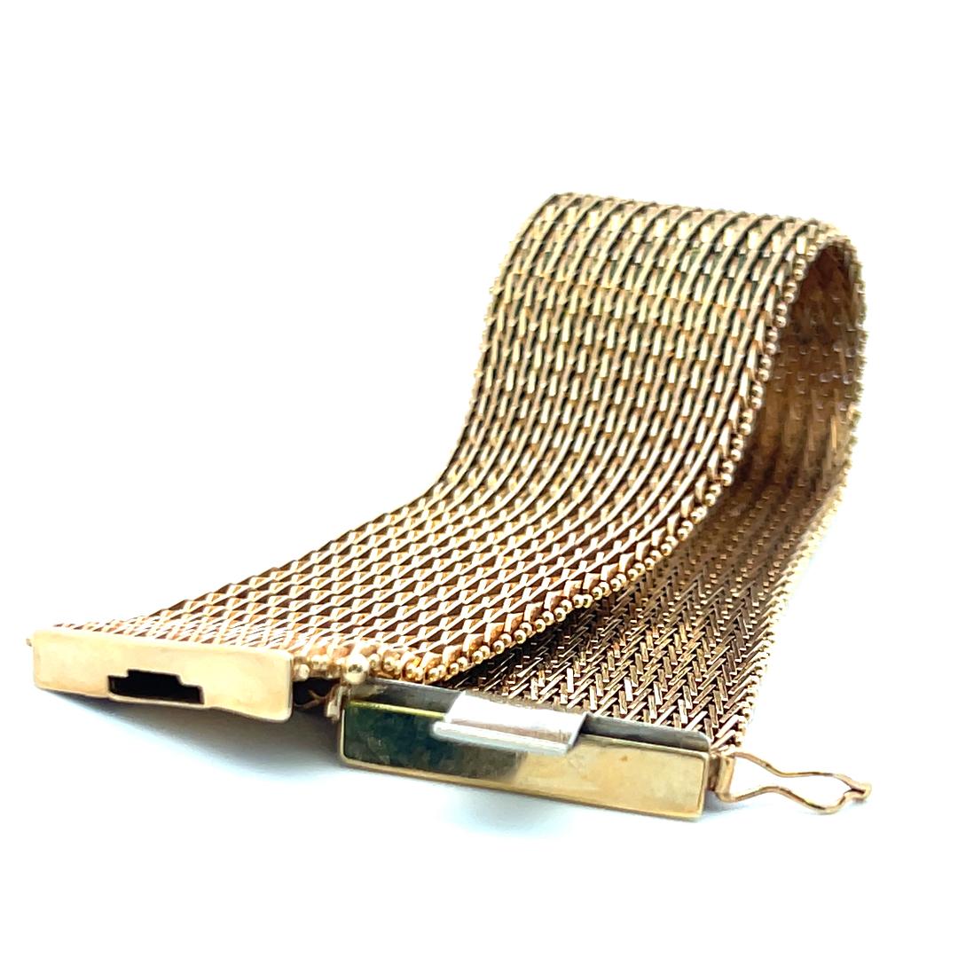 Vintage 14K Yellow Gold Mesh Link Bracelet 7x1.06x0.08IN 78 Grams