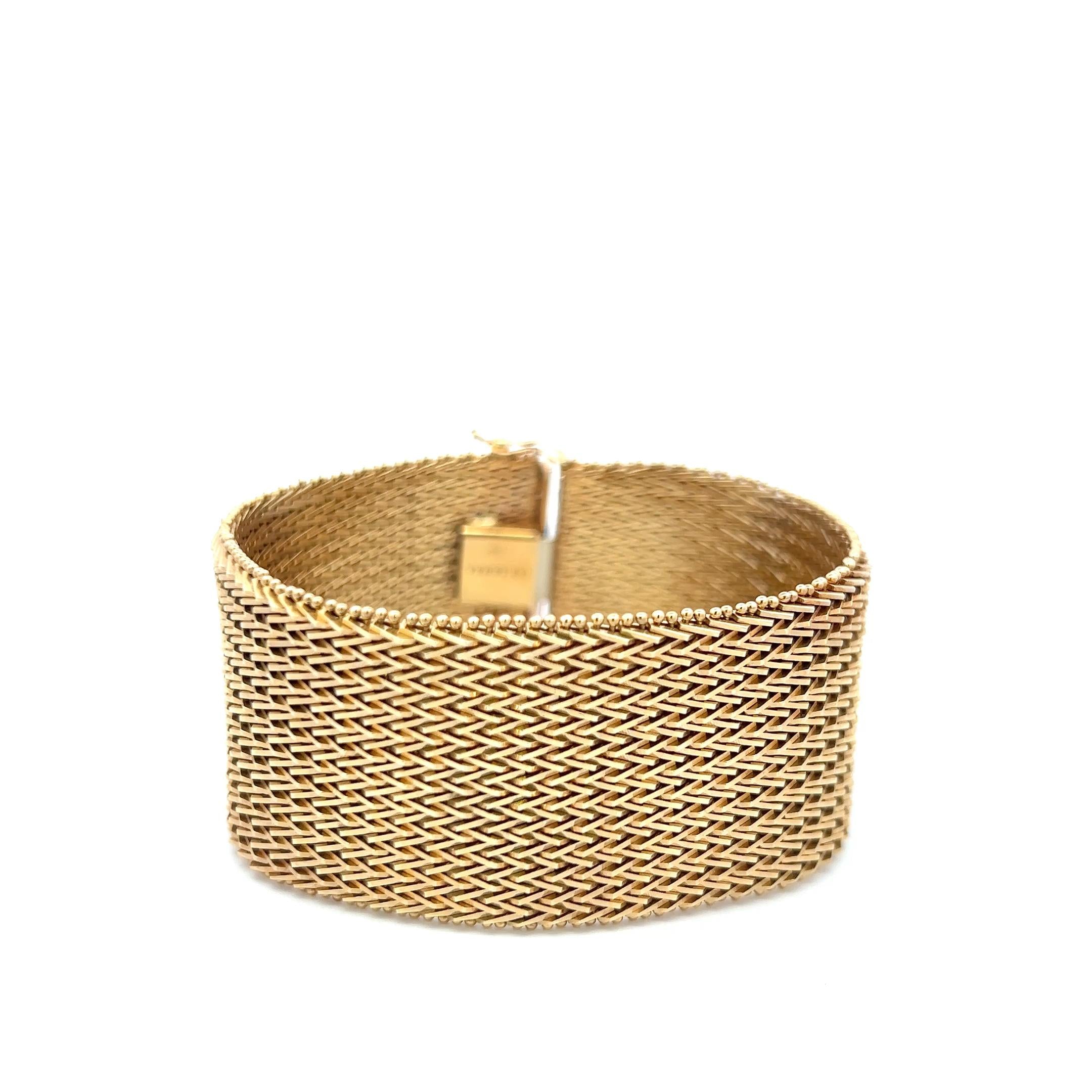 Vintage 14K Yellow Gold Mesh Link Bracelet 7x1.06x0.08IN 78 Grams