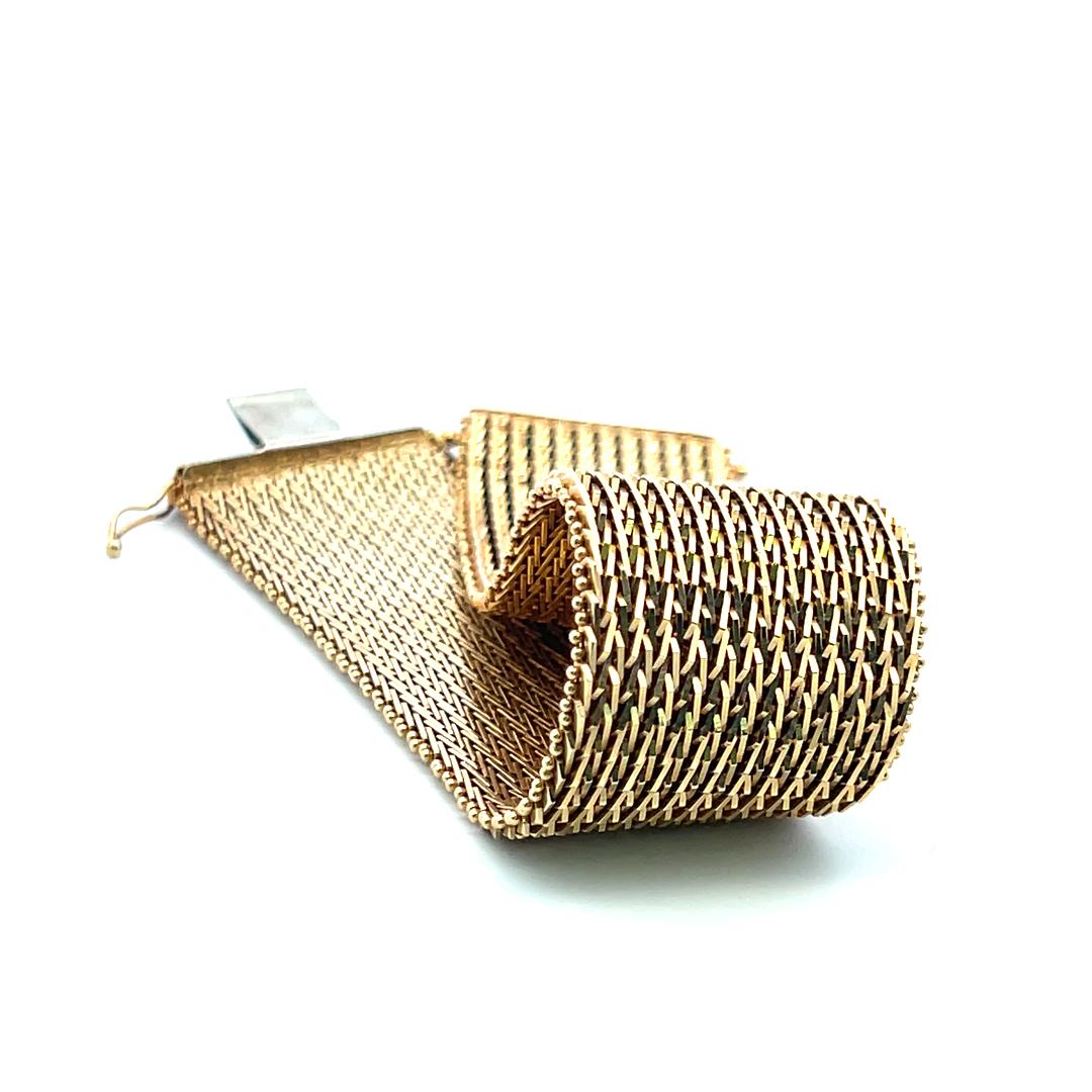 Vintage 14K Yellow Gold Mesh Link Bracelet 7x1.06x0.08IN 78 Grams