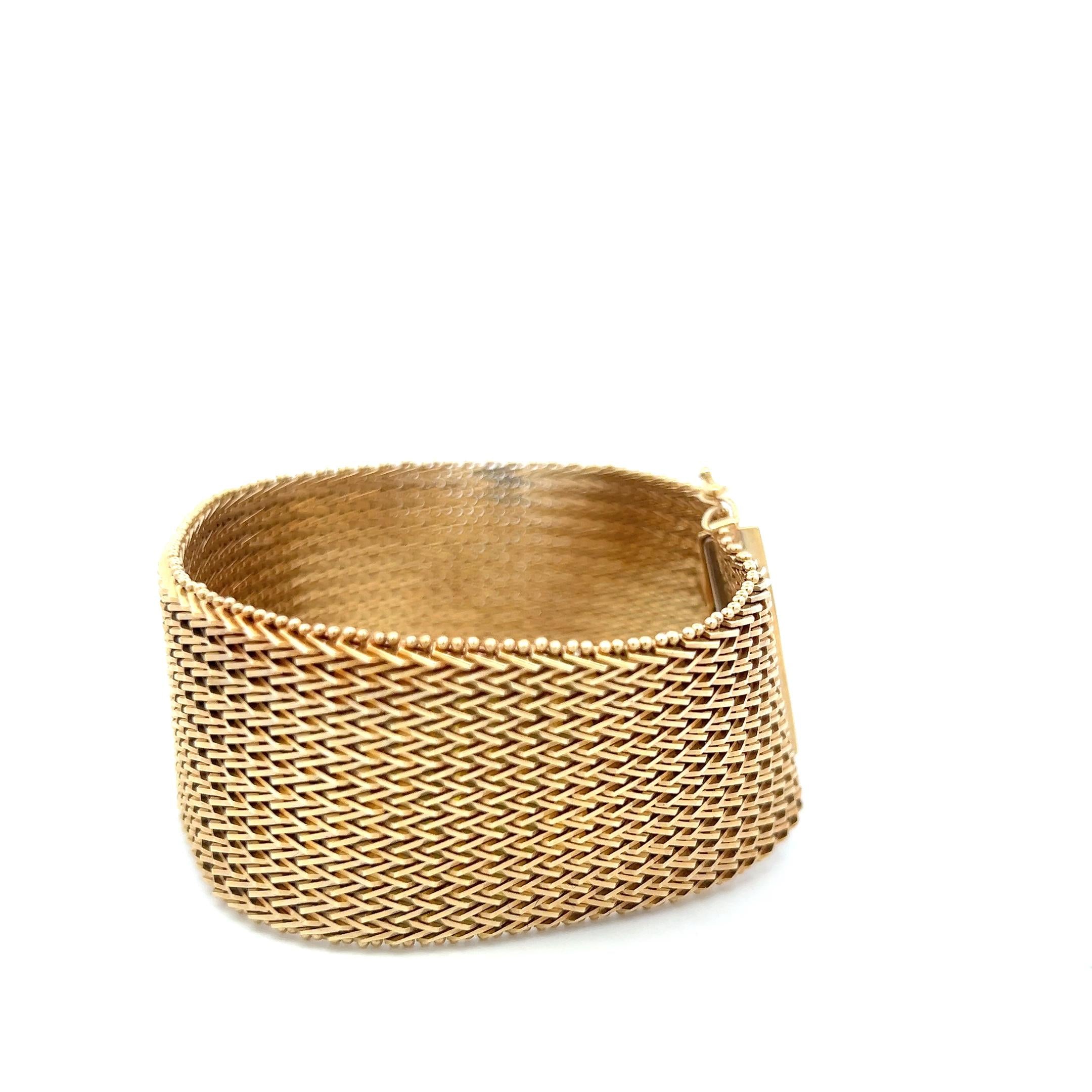 Vintage 14K Yellow Gold Mesh Link Bracelet 7x1.06x0.08IN 78 Grams