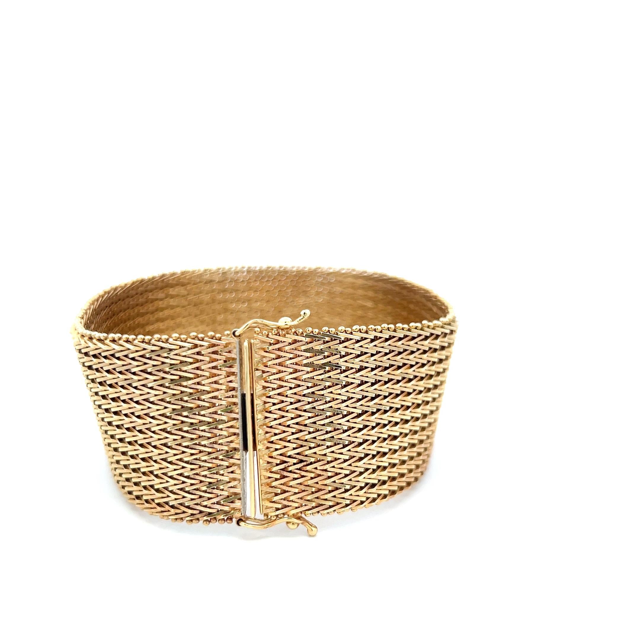 Vintage 14K Yellow Gold Mesh Link Bracelet 7x1.06x0.08IN 78 Grams
