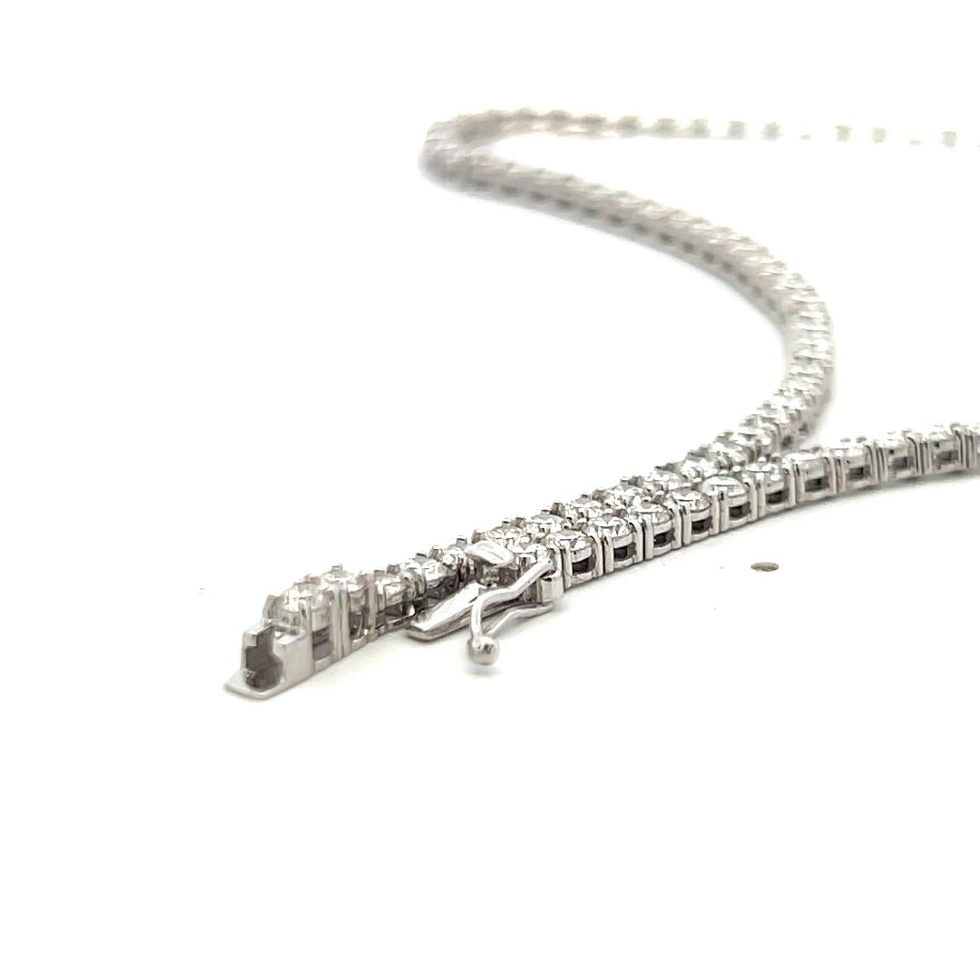 Vintage 18K White Gold Tennis Necklace with 10.24 Carat Round H-VS Diamonds