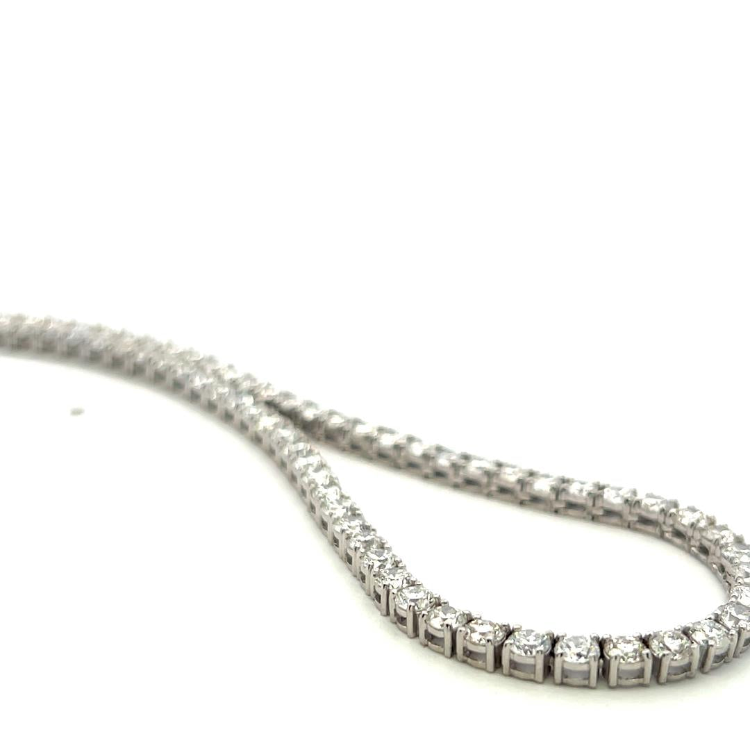 Vintage 18K White Gold Tennis Necklace with 10.24 Carat Round H-VS Diamonds