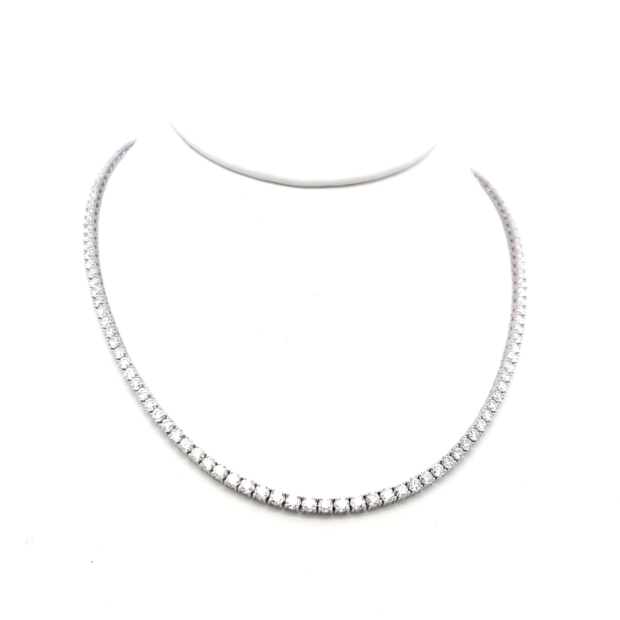 Vintage 18K White Gold Tennis Necklace with 10.24 Carat Round H-VS Diamonds