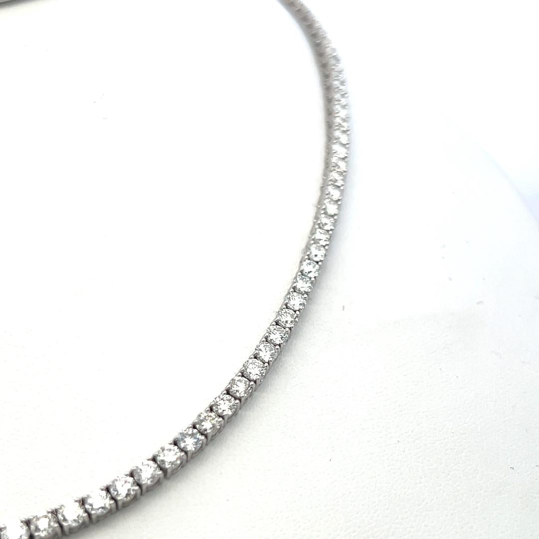 Vintage 18K White Gold Tennis Necklace with 10.24 Carat Round H-VS Diamonds