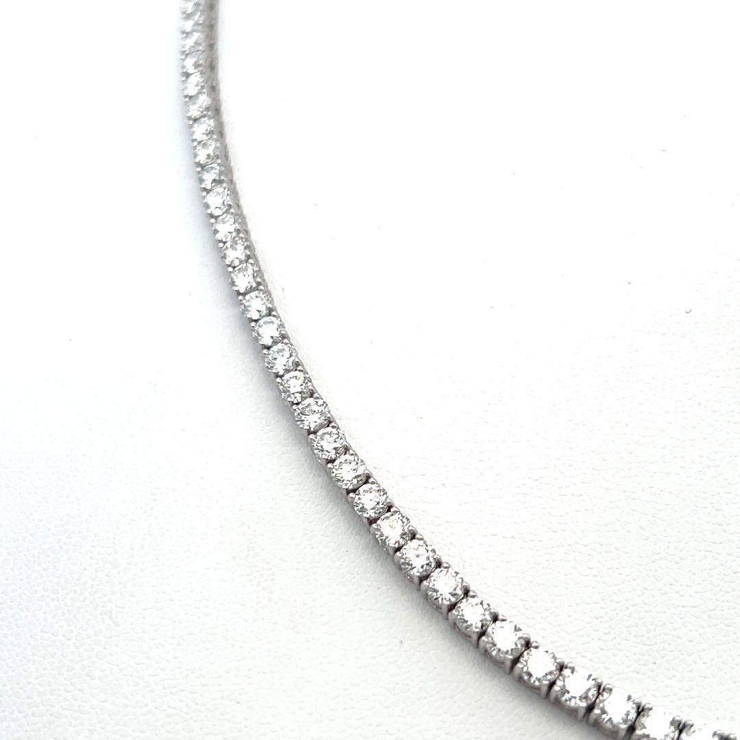 Vintage 18K White Gold Tennis Necklace with 10.24 Carat Round H-VS Diamonds