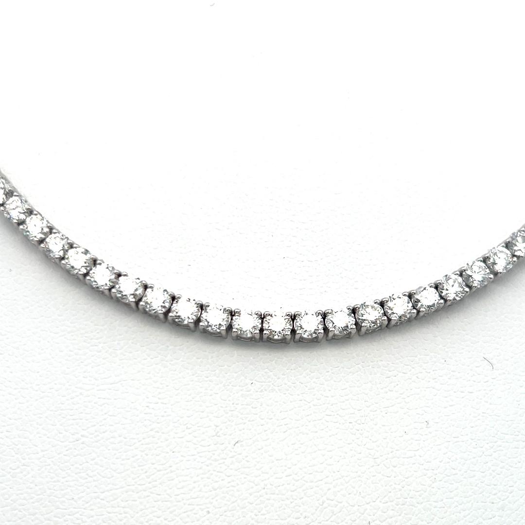 Vintage 18K White Gold Tennis Necklace with 10.24 Carat Round H-VS Diamonds