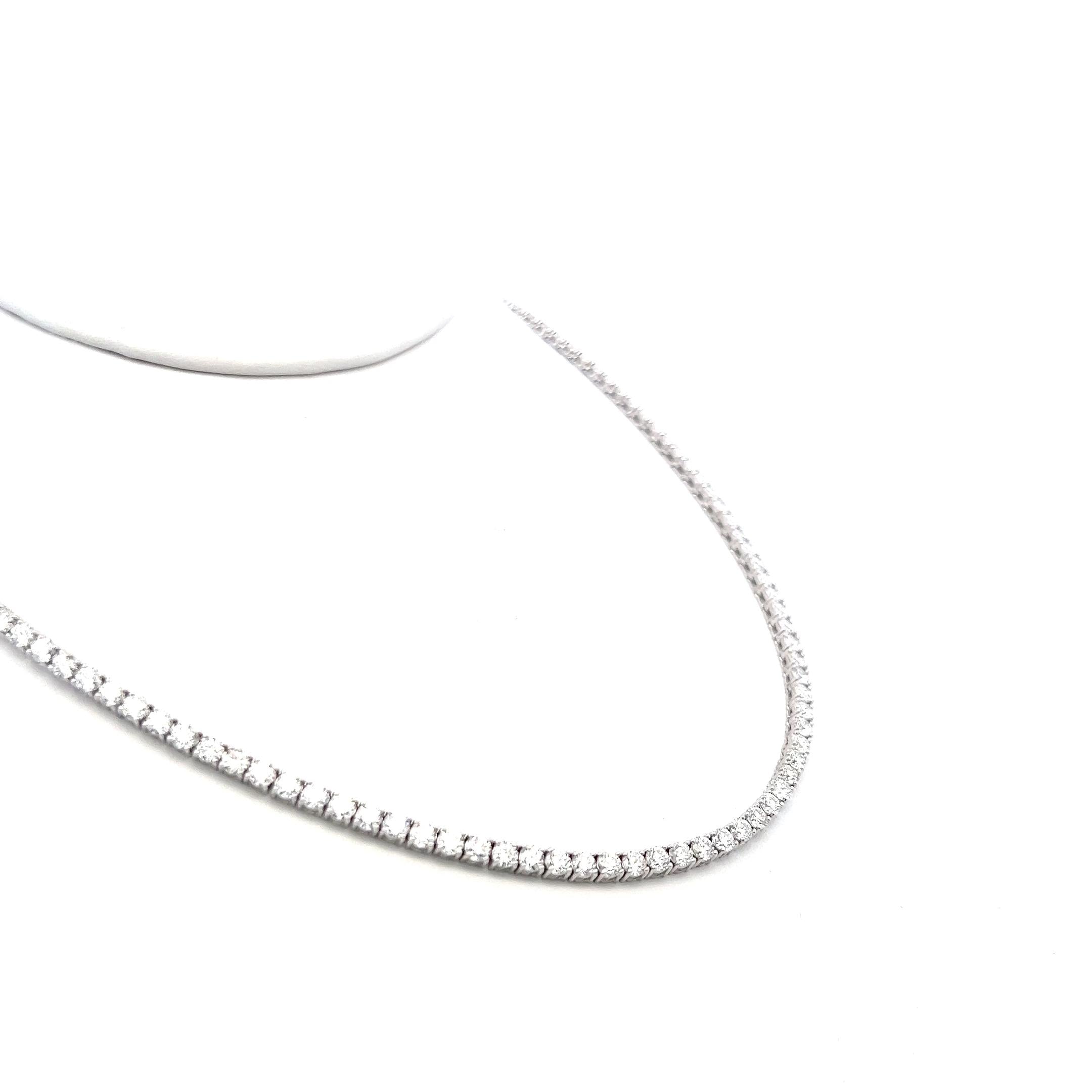 Vintage 18K White Gold Tennis Necklace with 10.24 Carat Round H-VS Diamonds
