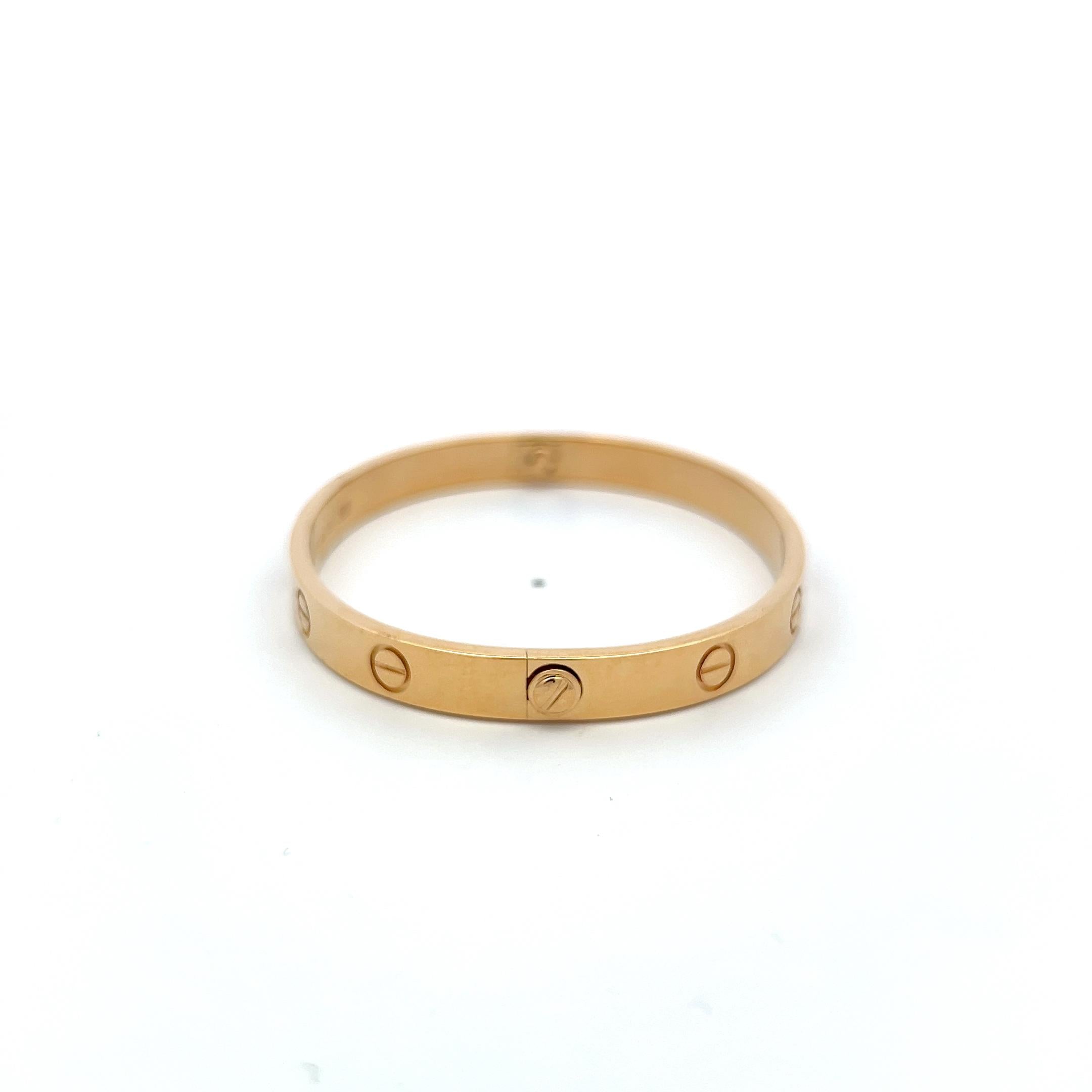 Cartier Vintage 18 Karat Yellow Gold Love Bracelet Size 17 Box and Certificate