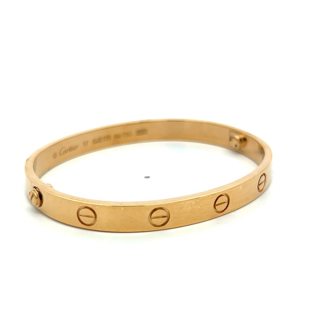 Cartier Vintage 18 Karat Yellow Gold Love Bracelet Size 17 Box and Certificate