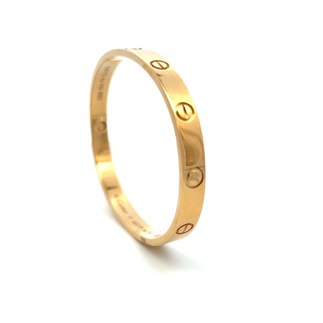 Cartier Vintage 18 Karat Yellow Gold Love Bracelet Size 17 Box and Certificate