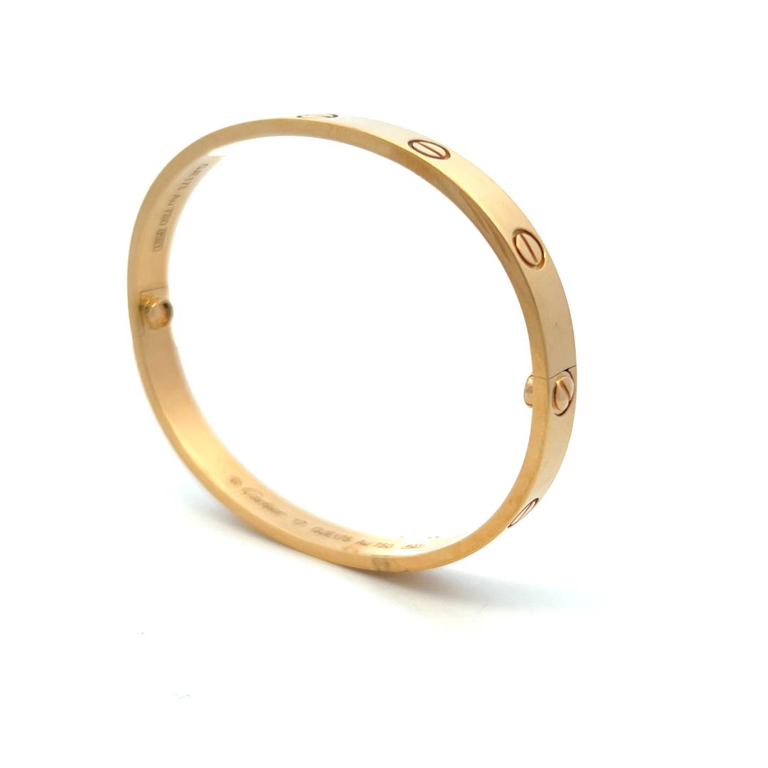 Cartier Vintage 18 Karat Yellow Gold Love Bracelet Size 17 Box and Certificate