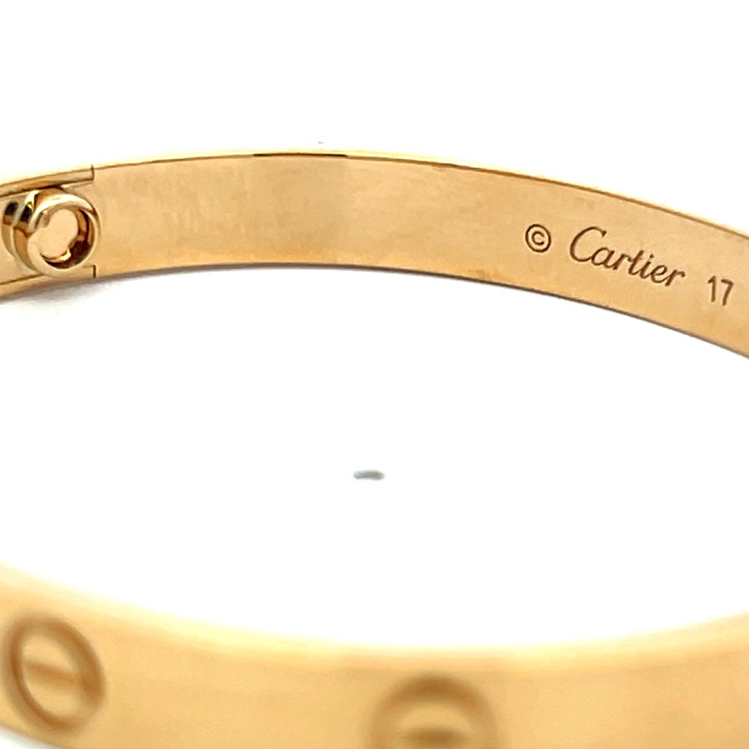 Cartier Vintage 18 Karat Yellow Gold Love Bracelet Size 17 Box and Certificate