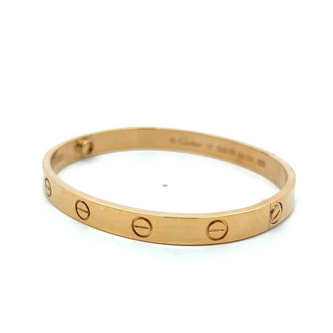 Cartier Vintage 18 Karat Yellow Gold Love Bracelet Size 17 Box and Certificate